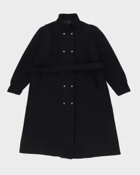 00s Black Wool Belted Overcoat - M