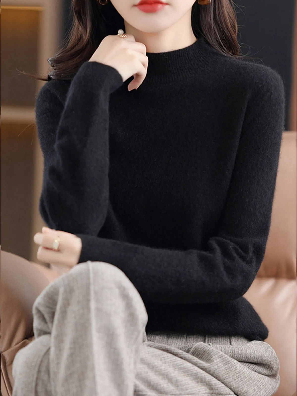 100% Merino Wool Mock Neck Sweater