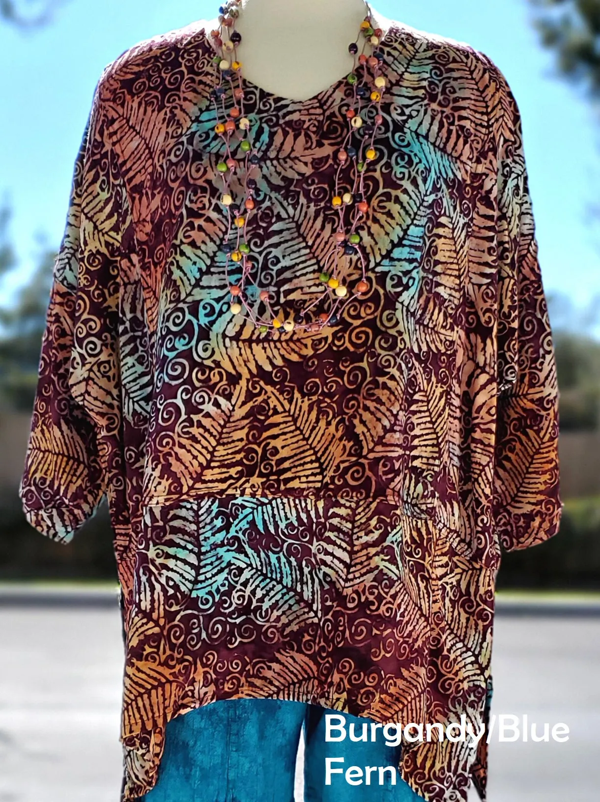 1012 3/4 Sleeve Batik Artisan Made Top Dye Resistant  Process- One of a Kind Tops Sale