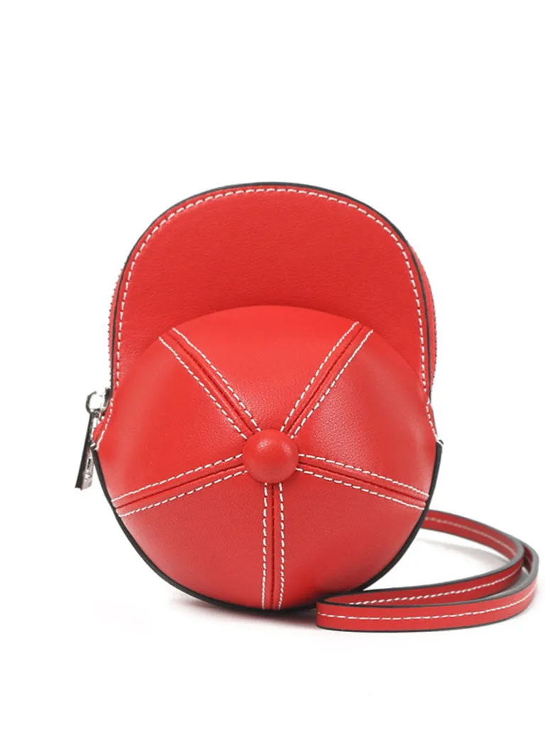 1950S Sweet Vintage Baseball Cap Crossbody Bag Calf Leather Bag