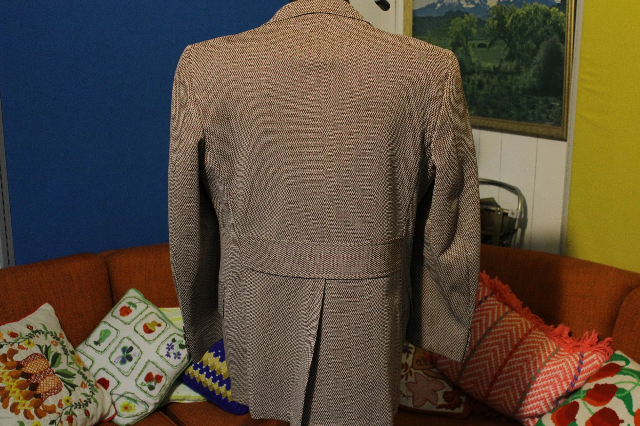 1970's Plaid Two Button Brown Leisure Suit Jacket.  Slick Clothes. Sherwood Premier Quality