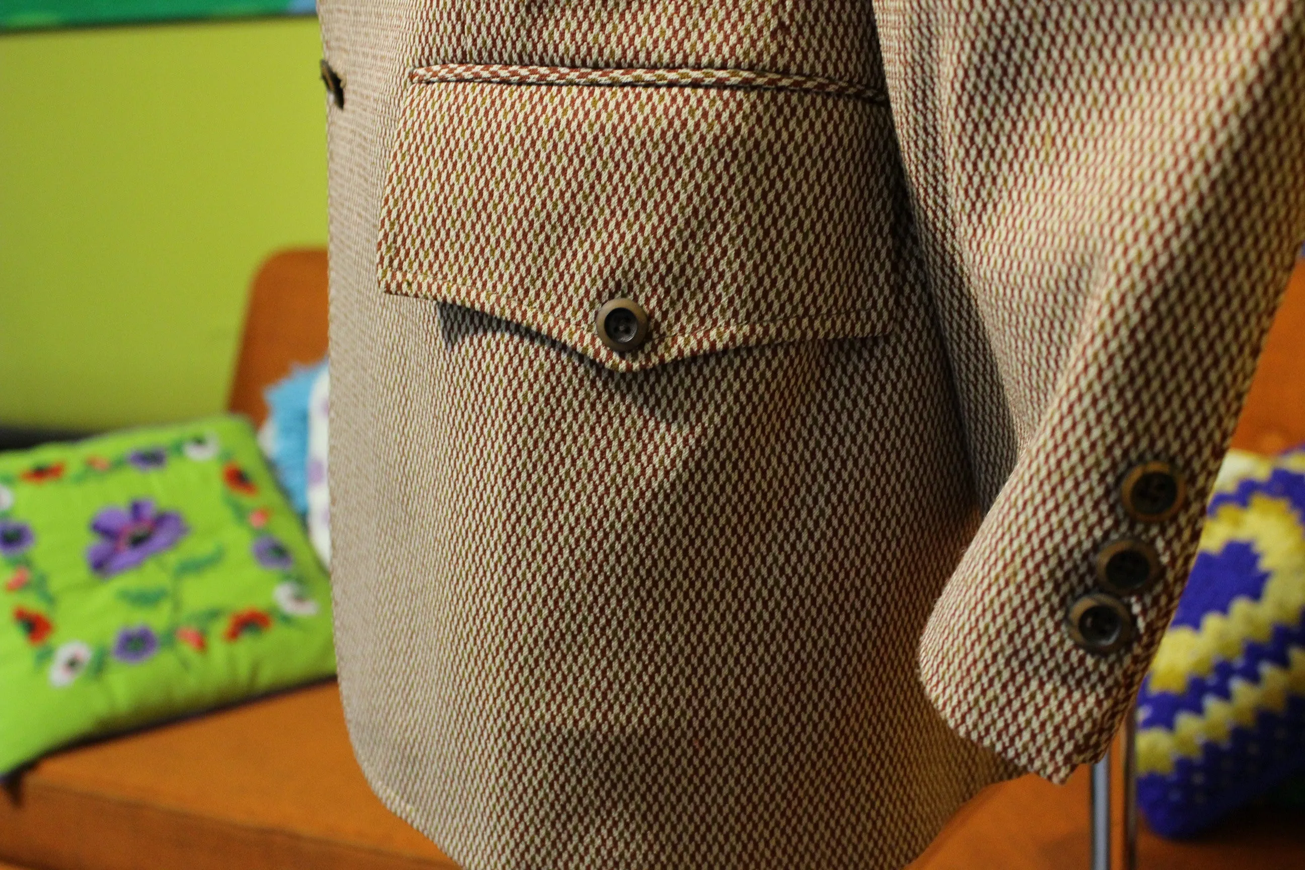 1970's Plaid Two Button Brown Leisure Suit Jacket.  Slick Clothes. Sherwood Premier Quality