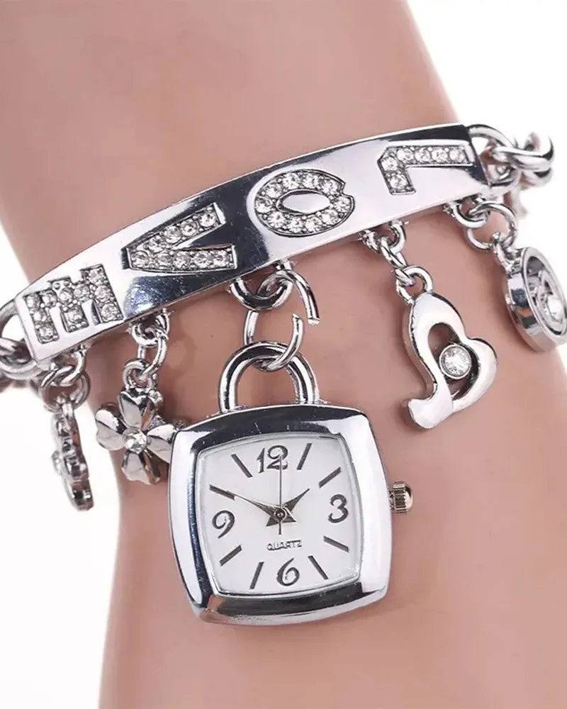 1pc Floral Love Letter Pattern Tassel Design Bangle Quartz Watch