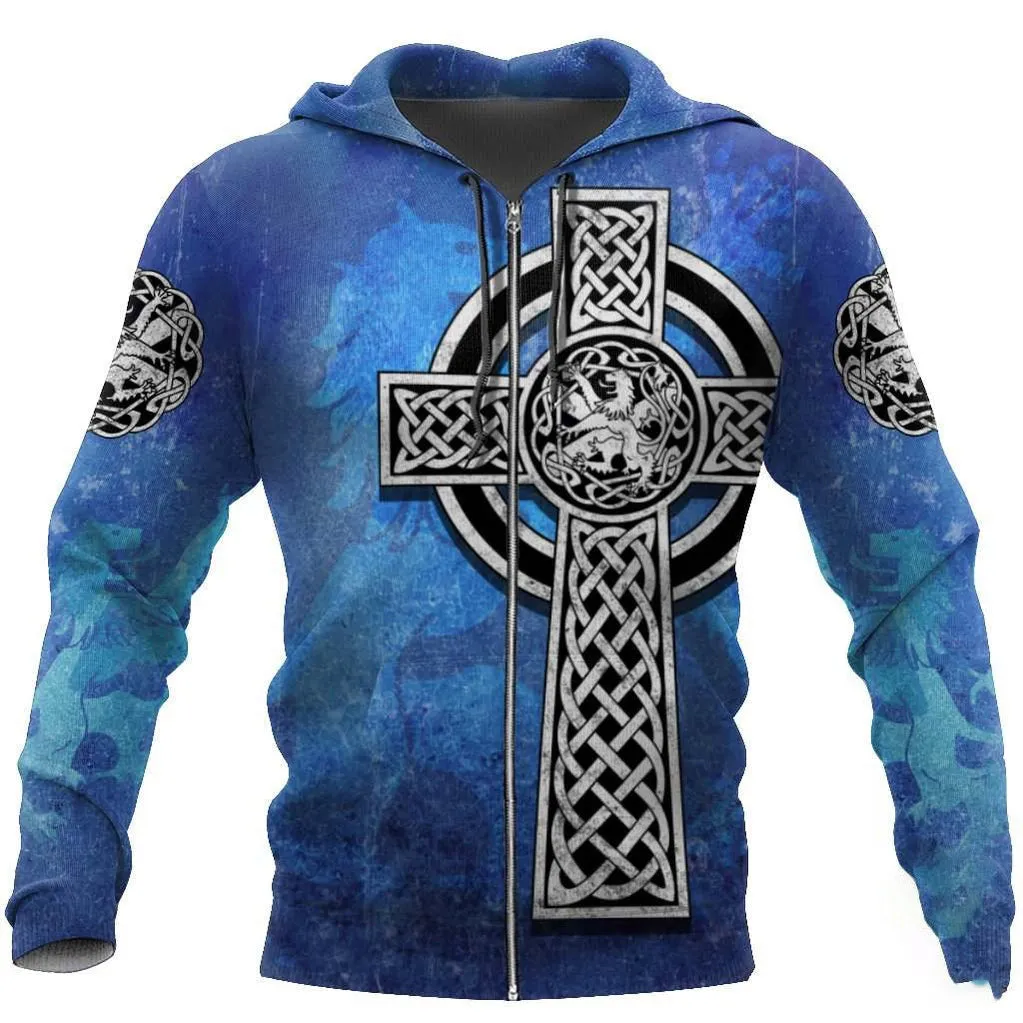 3D All Over Print Hoodie Celtic Cross Lion Shirt, St Patrick's Day Lion Pattern Shirt For Him