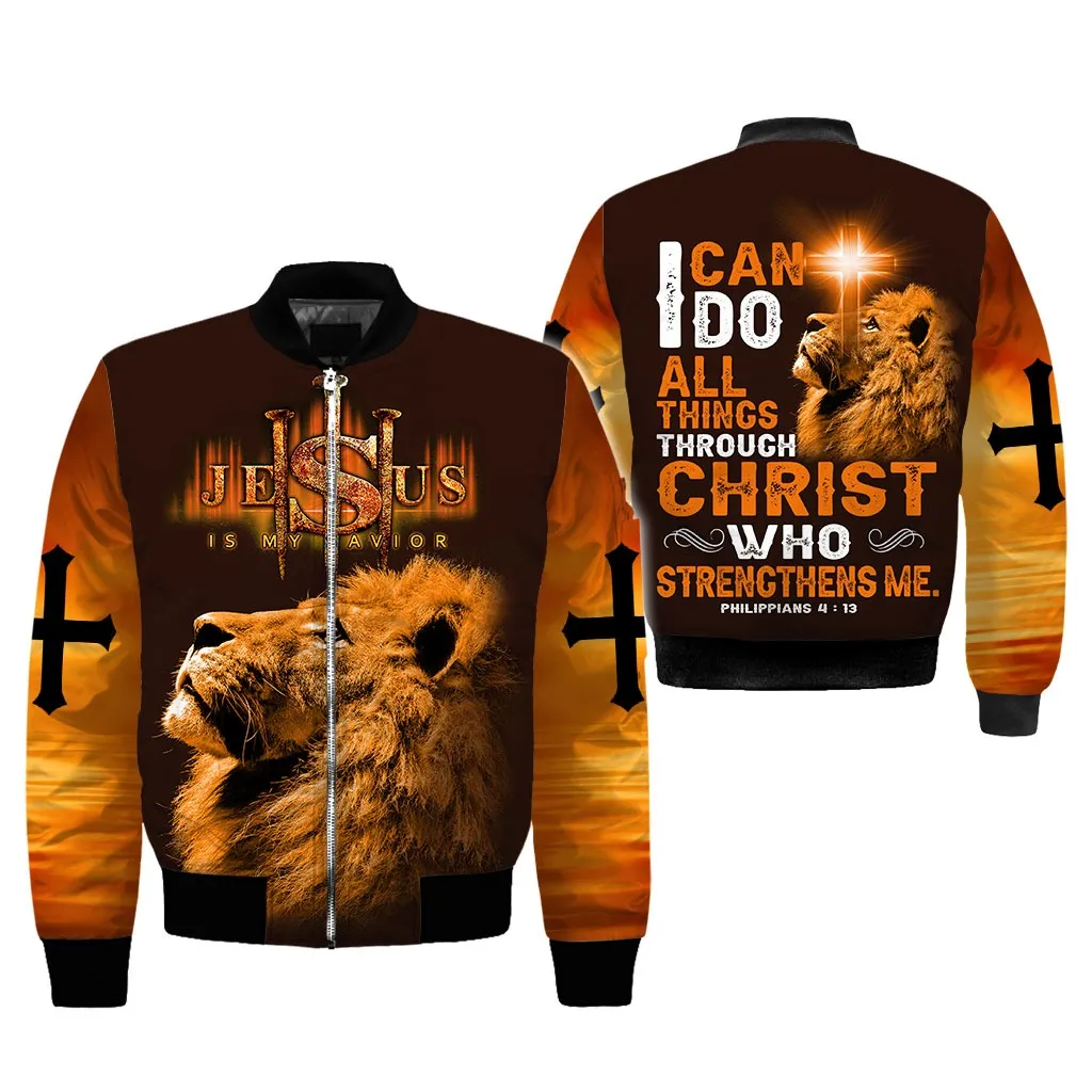 3D All Over Print Jesus And Lion Hoodie Tshirt For Men And Woman I Can Do All Things Through Christ Who Strengthens Me