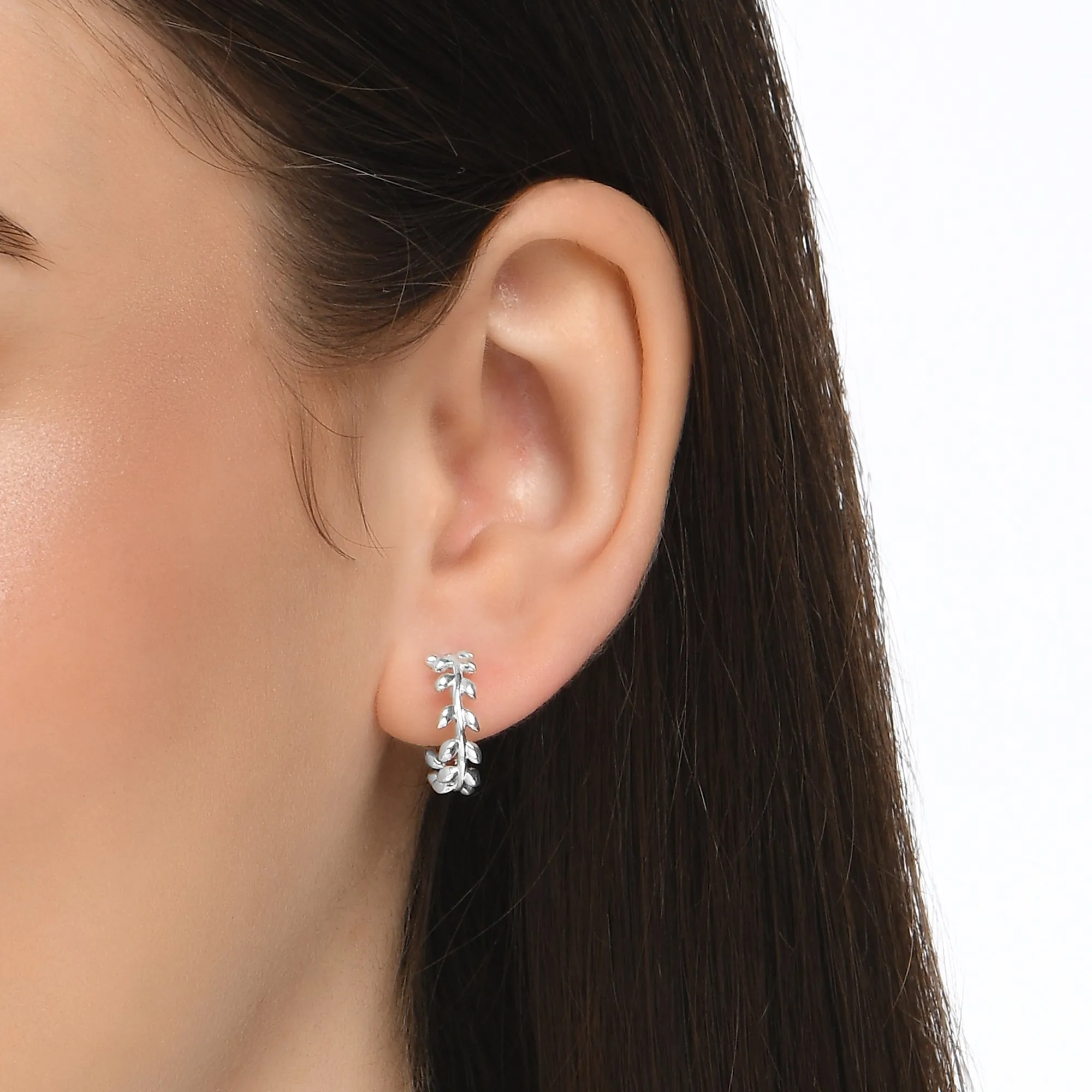 925 Sterling Silver-Plated Leaf Hoop Earrings