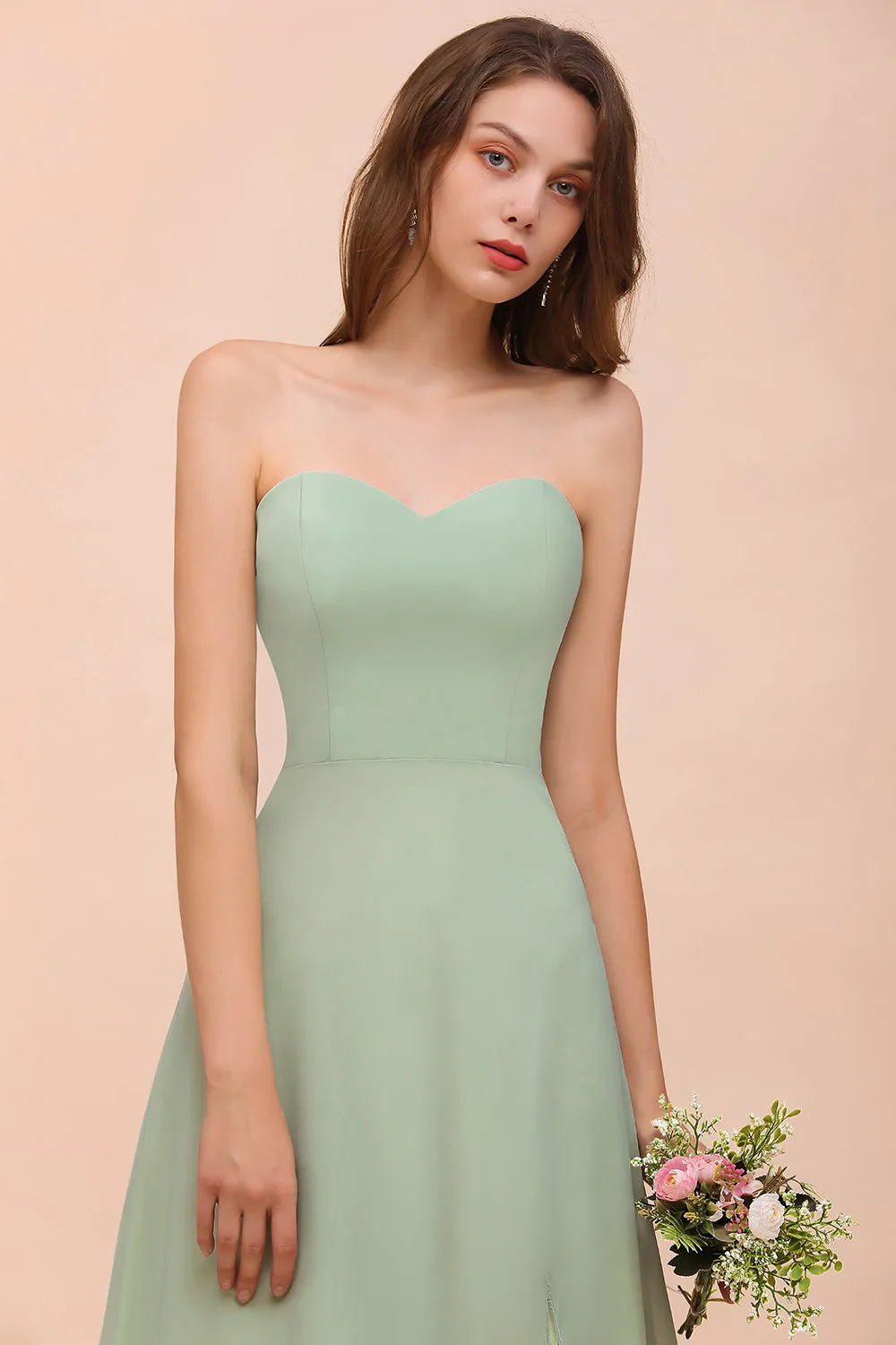 A-Line Sweetheart Chiffon Long Bridesmaid Dress with Slit