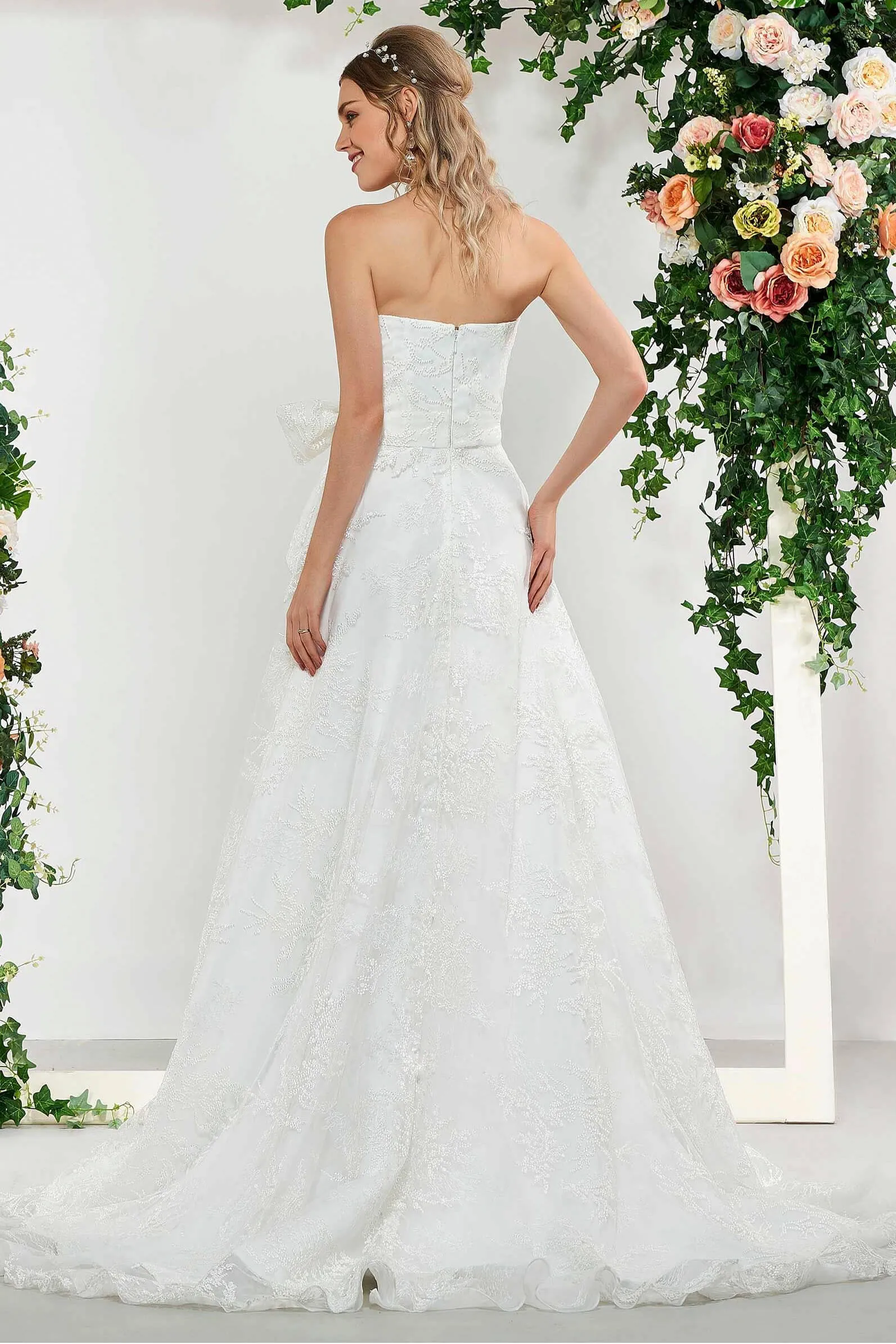 Adorable Sleeveless High-Low Lace Bridal Gown With Sash And Bow-715815