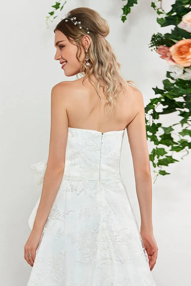 Adorable Sleeveless High-Low Lace Bridal Gown With Sash And Bow-715815