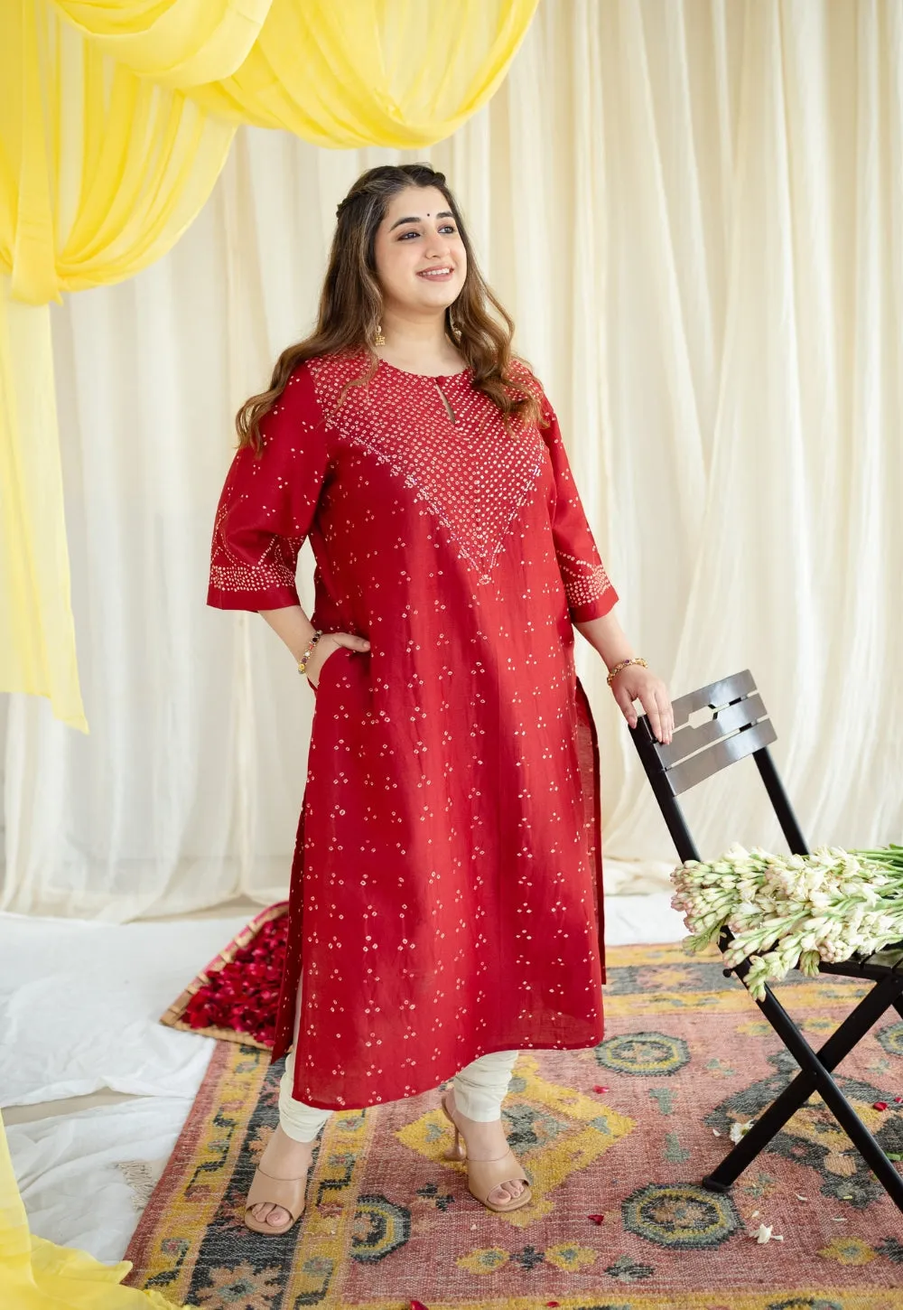 Ahalya Bandhani Chanderi Silk Kurta with Mukaish Detailing