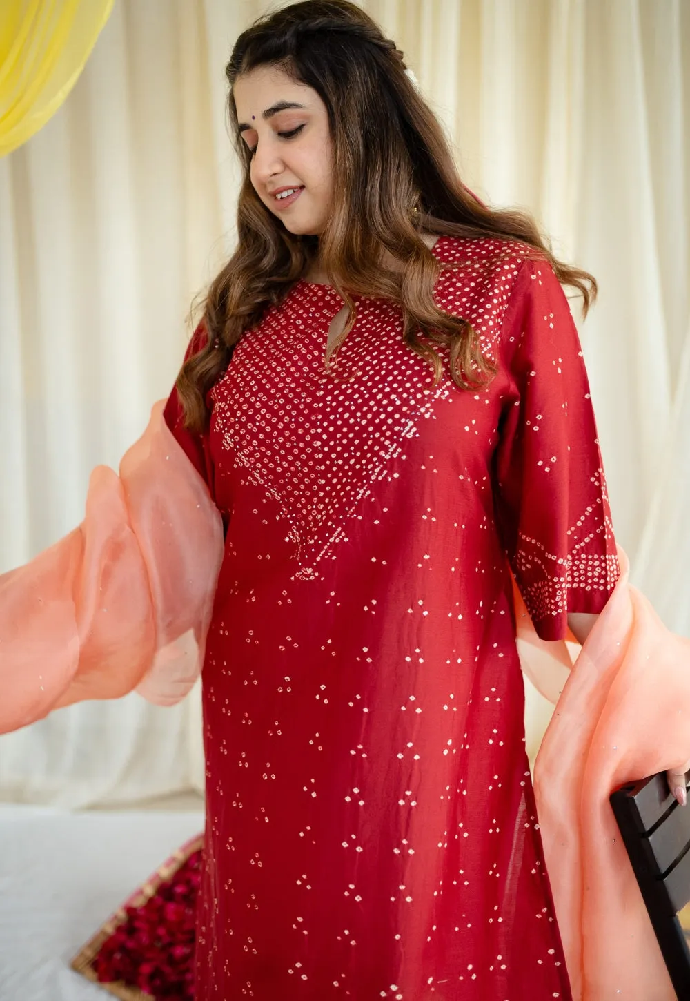 Ahalya Bandhani Chanderi Silk Kurta with Mukaish Detailing