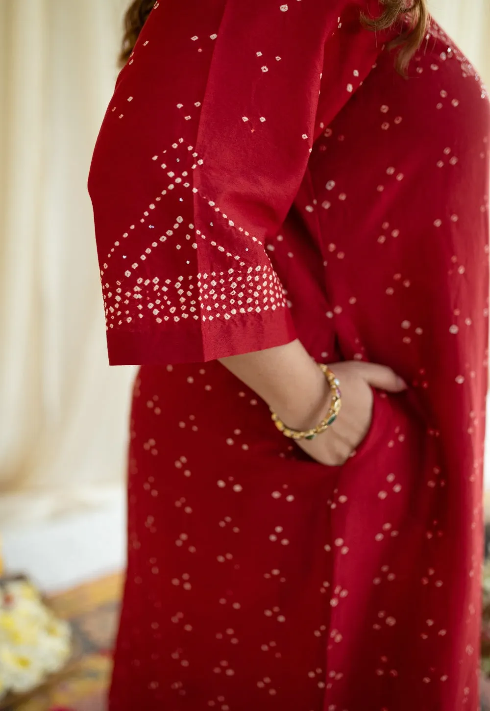 Ahalya Bandhani Chanderi Silk Kurta with Mukaish Detailing