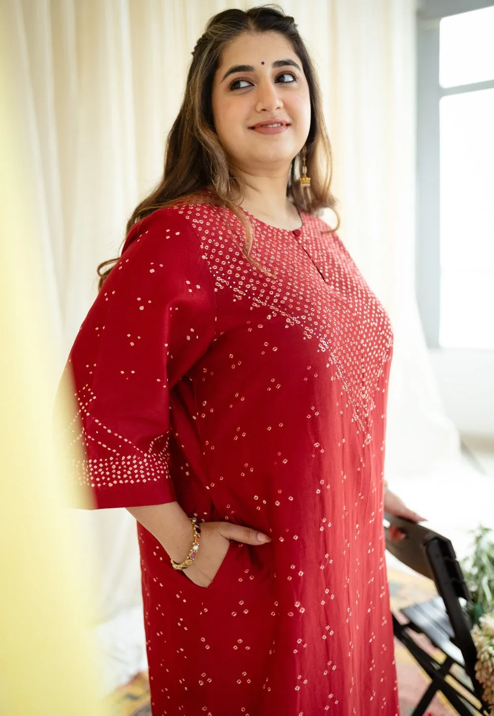 Ahalya Bandhani Chanderi Silk Kurta with Mukaish Detailing