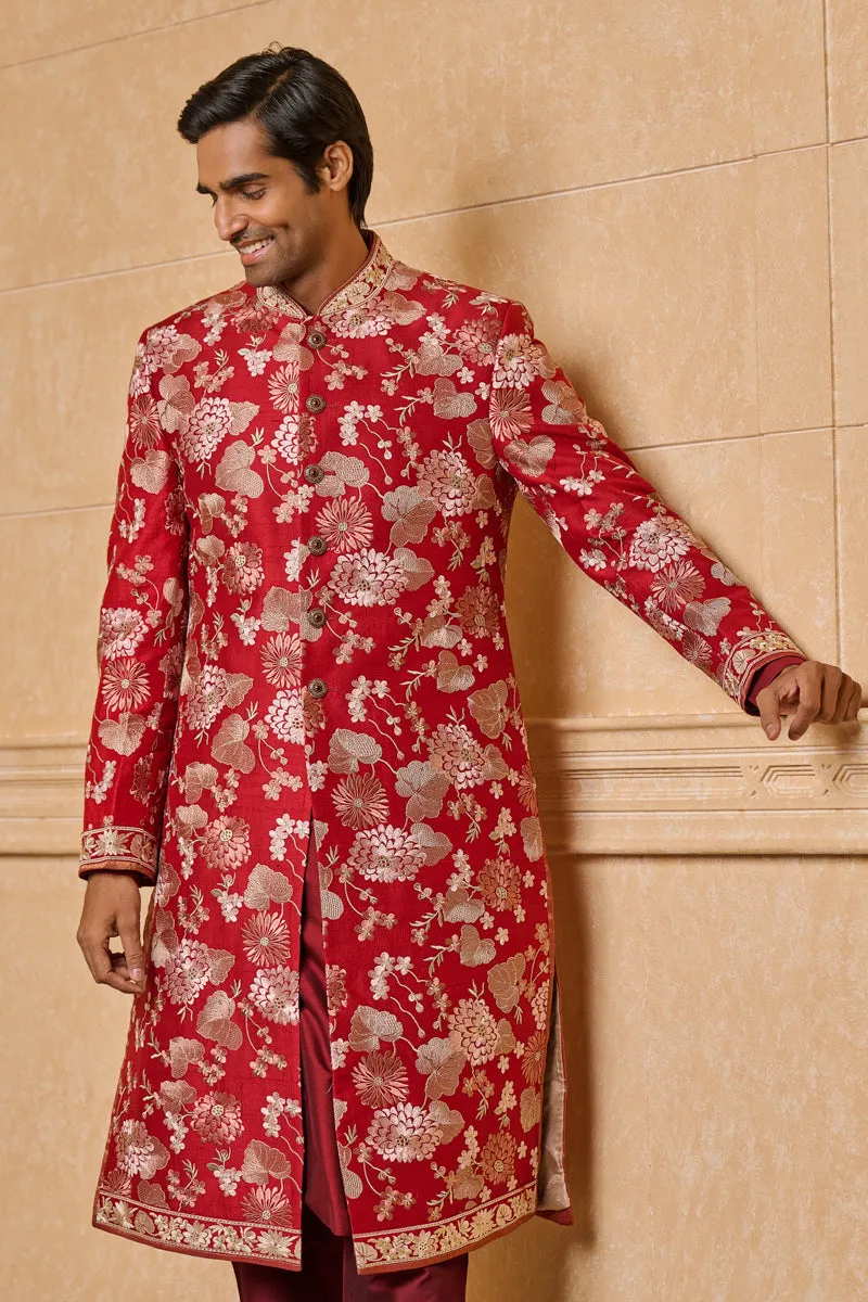 All Over Dori Embroidered Sherwani in Floral Motifs