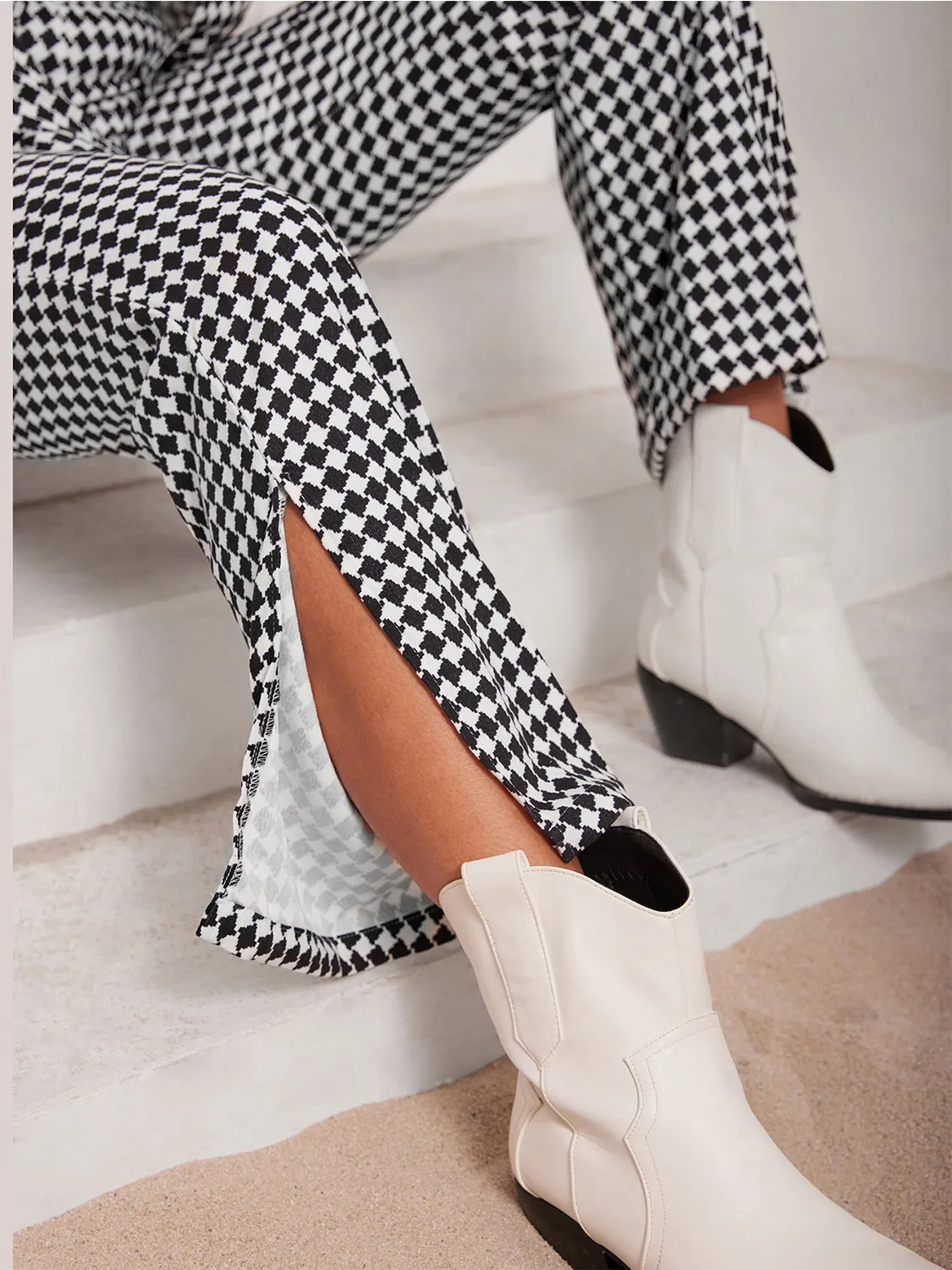 Ana Lisa Checkered Blazer & Slit Pants Set