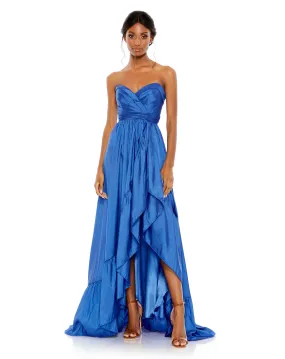 Asymmetrical Strapless Sweetheart Ruffle Gown