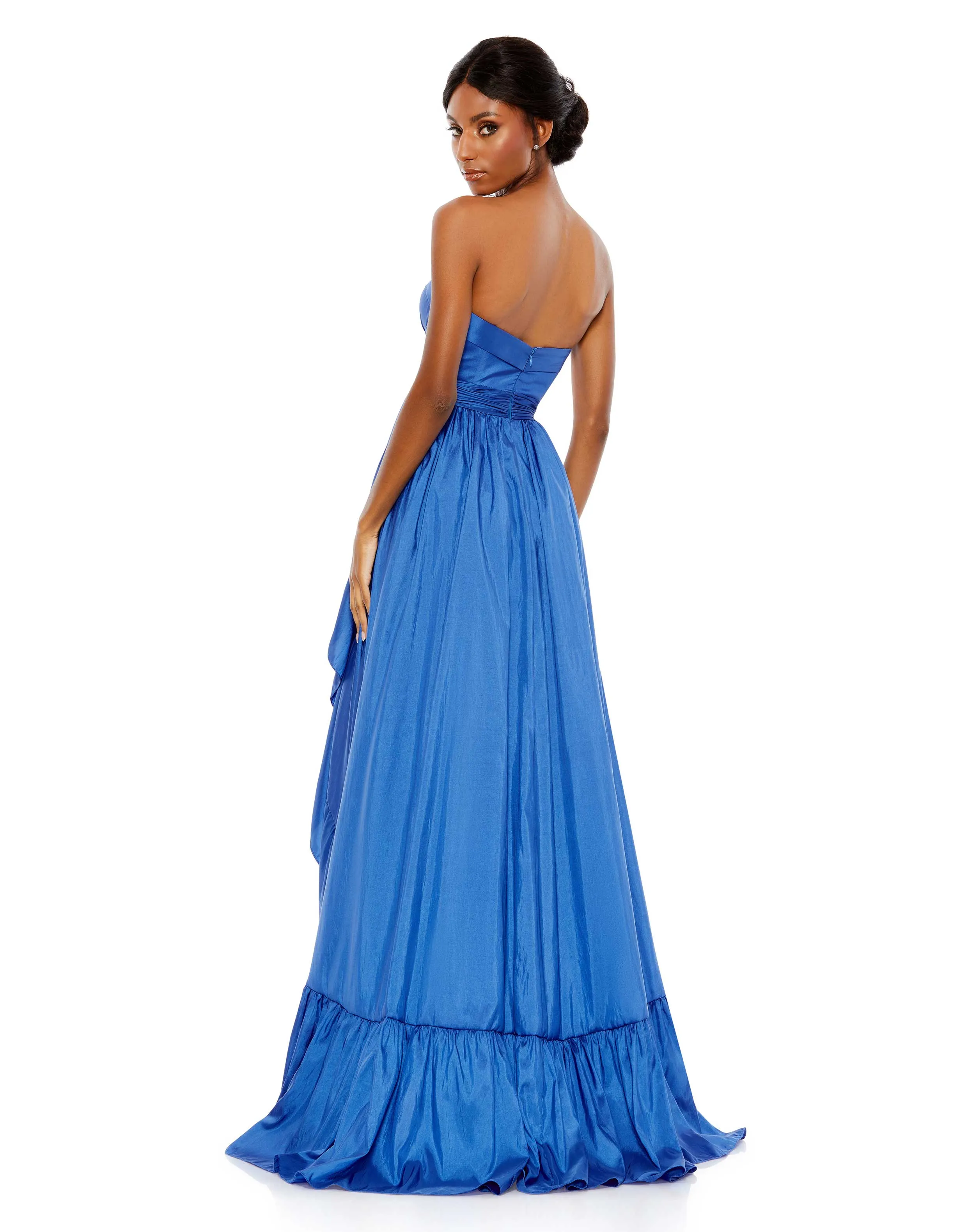 Asymmetrical Strapless Sweetheart Ruffle Gown