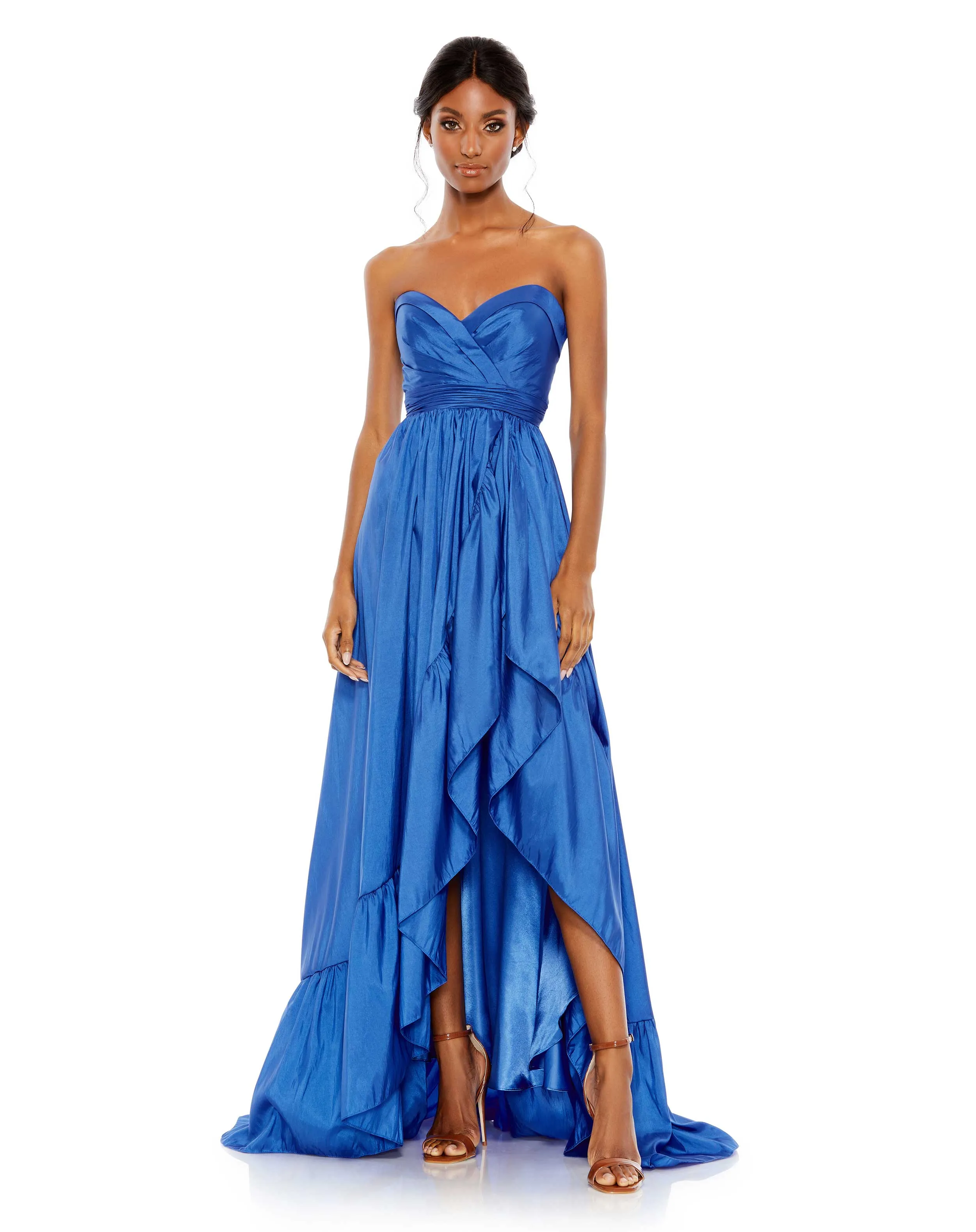 Asymmetrical Strapless Sweetheart Ruffle Gown