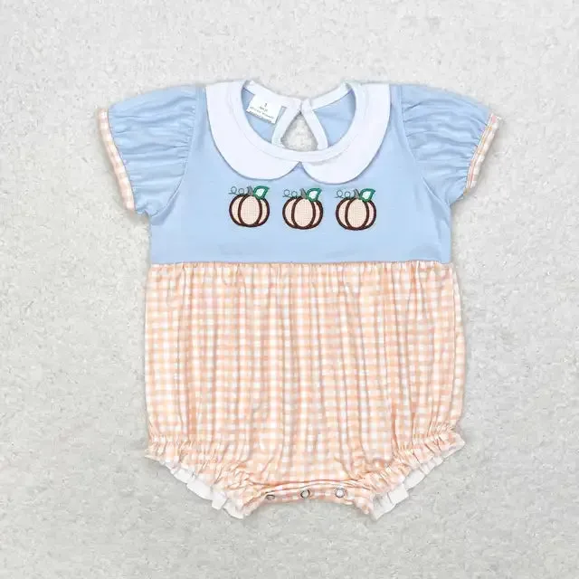 Baby Onesie Romper - Autumn - Pumpkin Applique - Girls Plaid