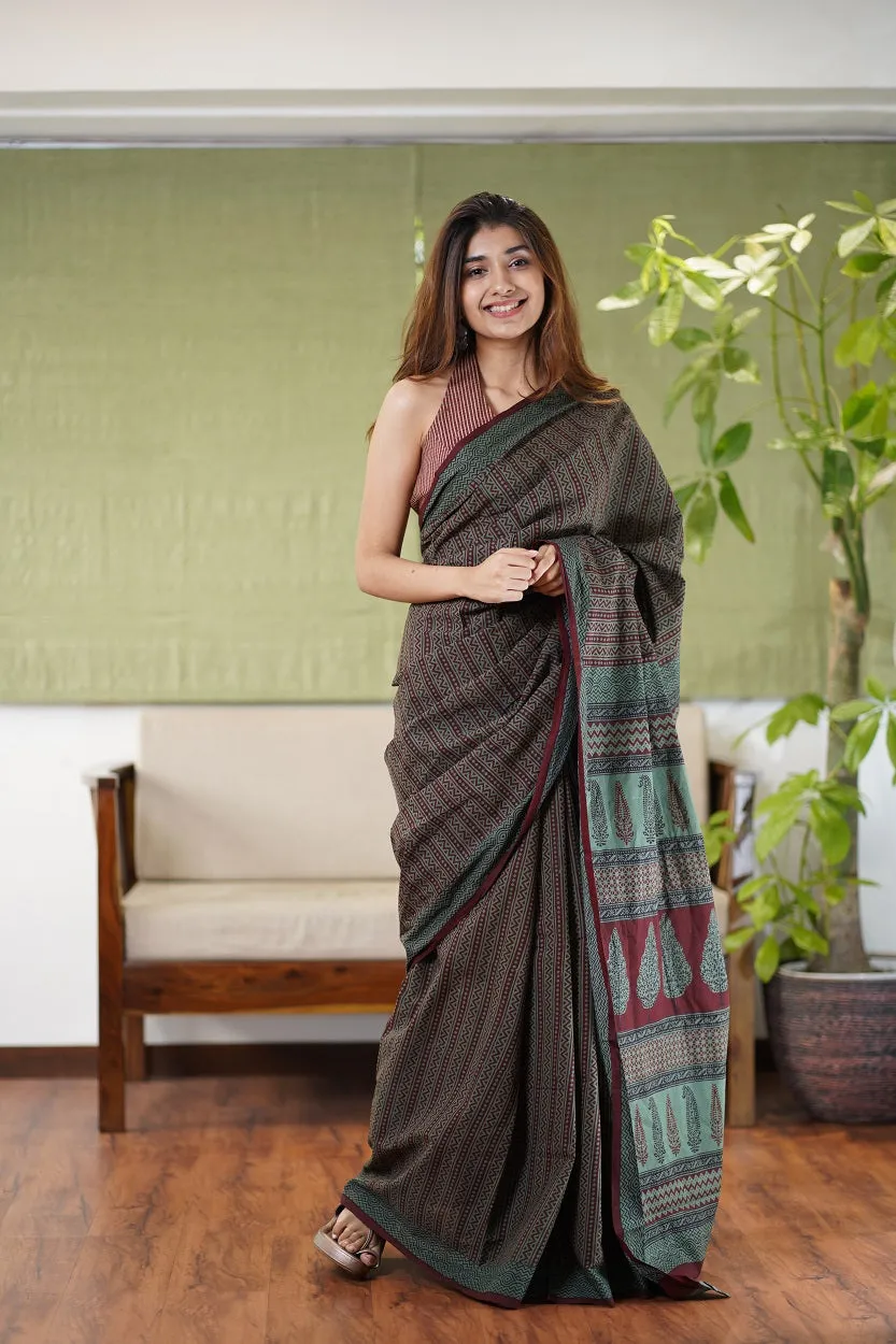 Bagh Hand Block Printed Cotton Saree