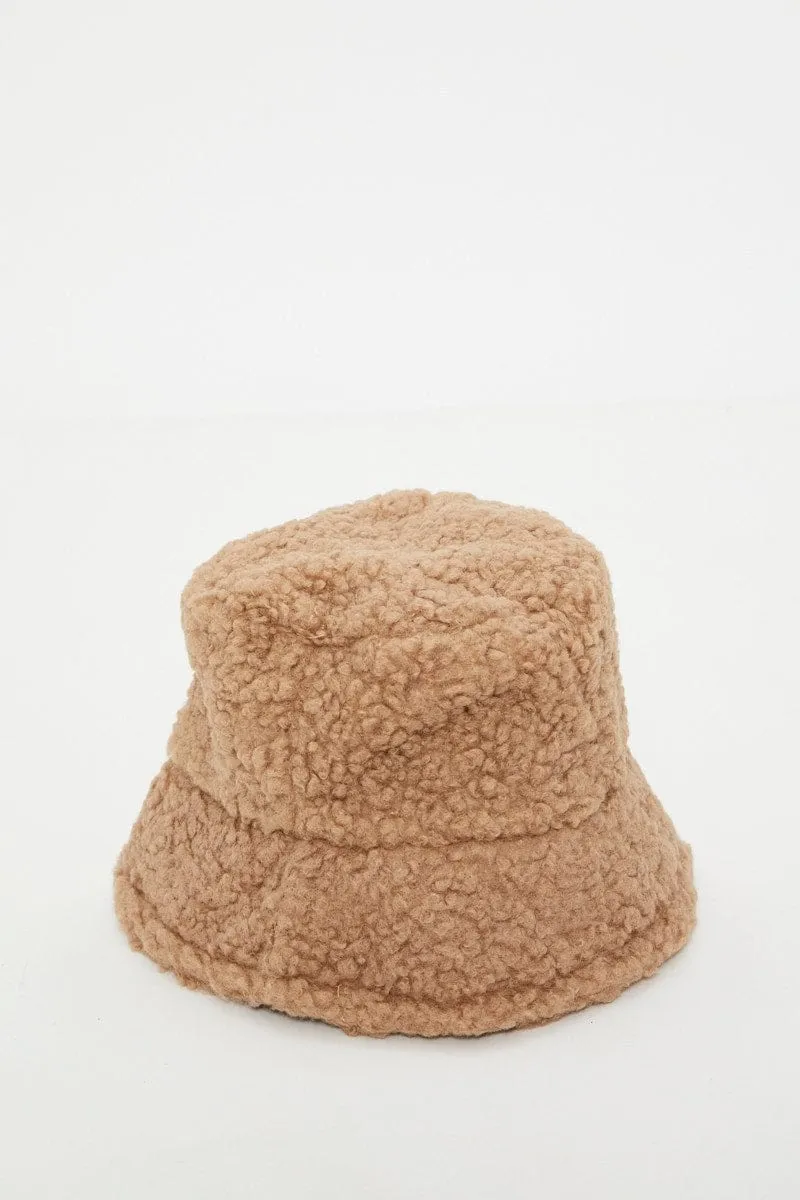 Beige Borg Bucket Hat