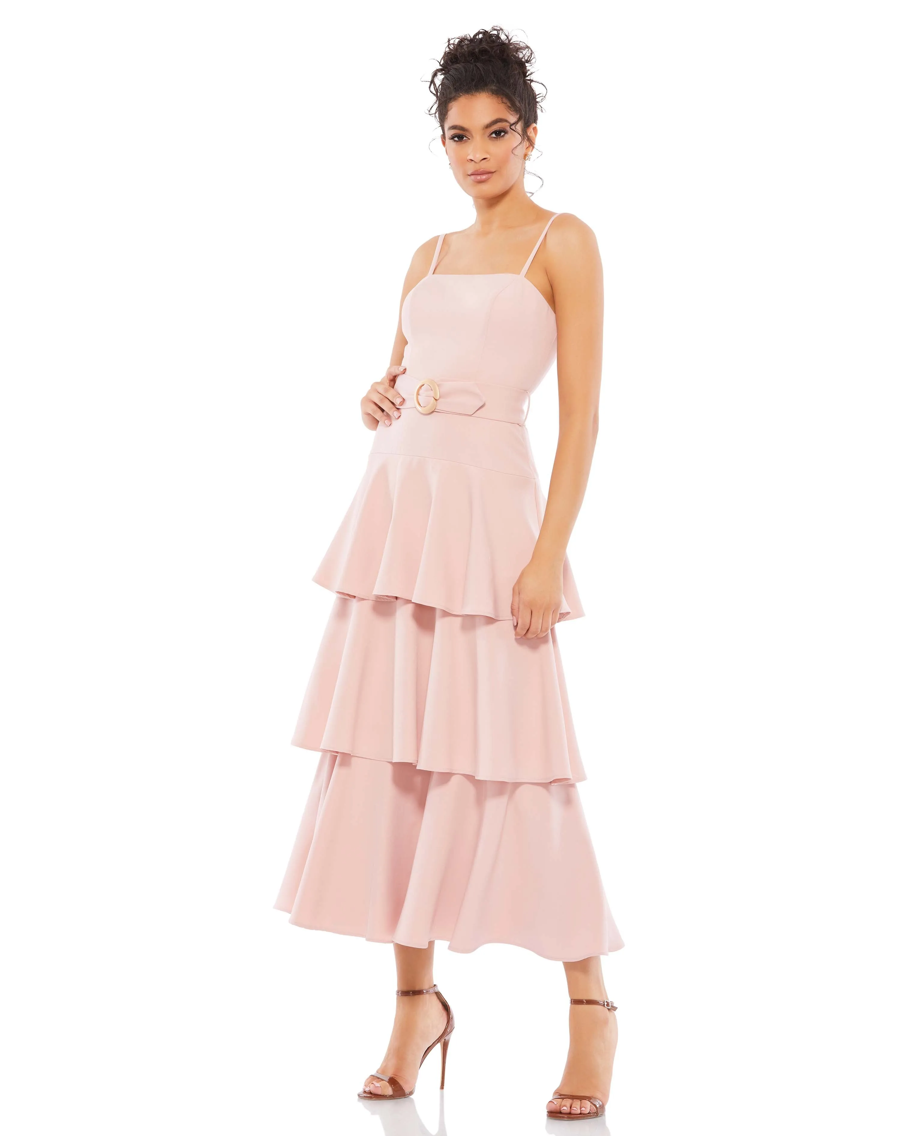 Belted Tiered Ruffle Sleeveless Midi Dress - FINAL SALE