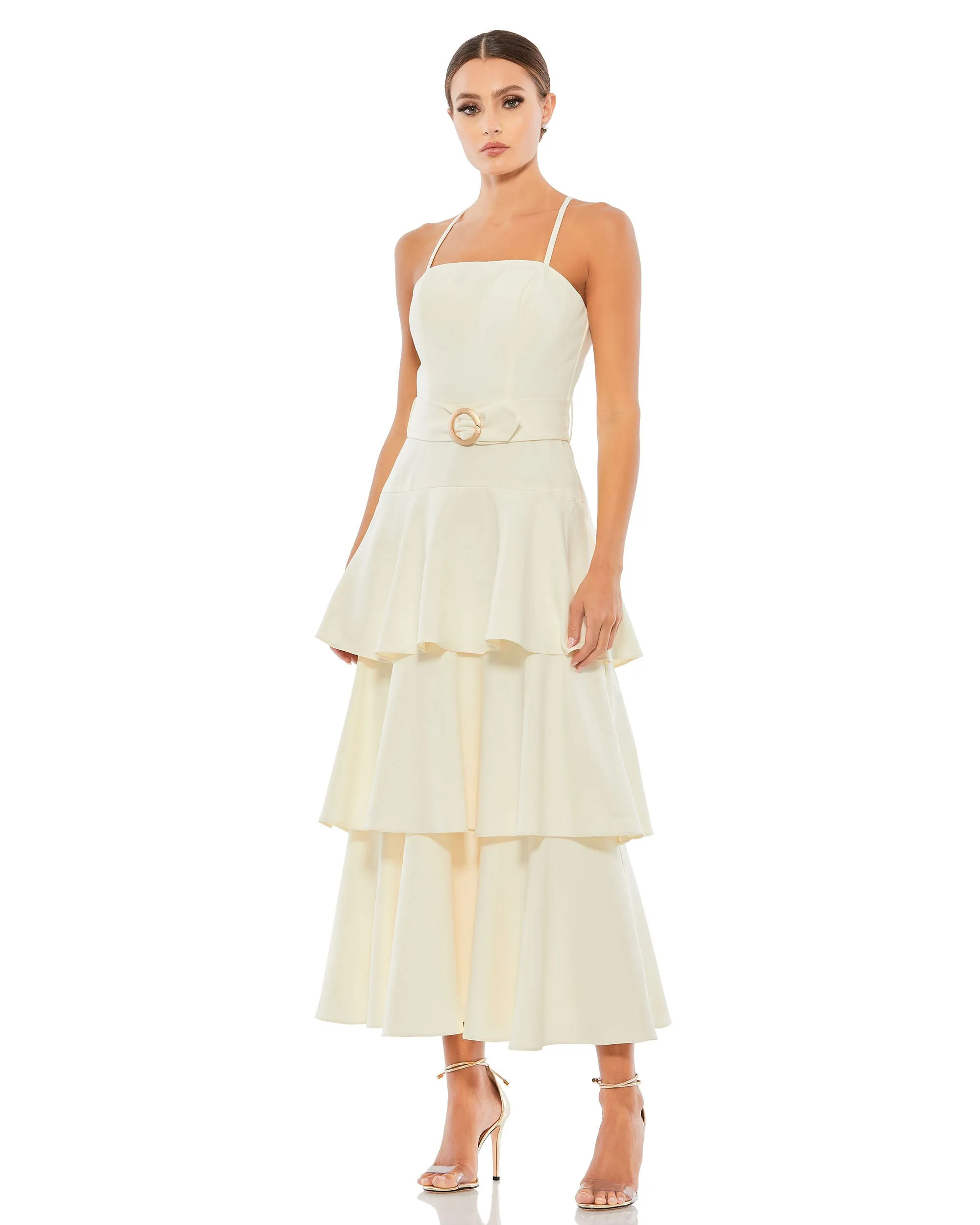 Belted Tiered Ruffle Sleeveless Midi Dress - FINAL SALE