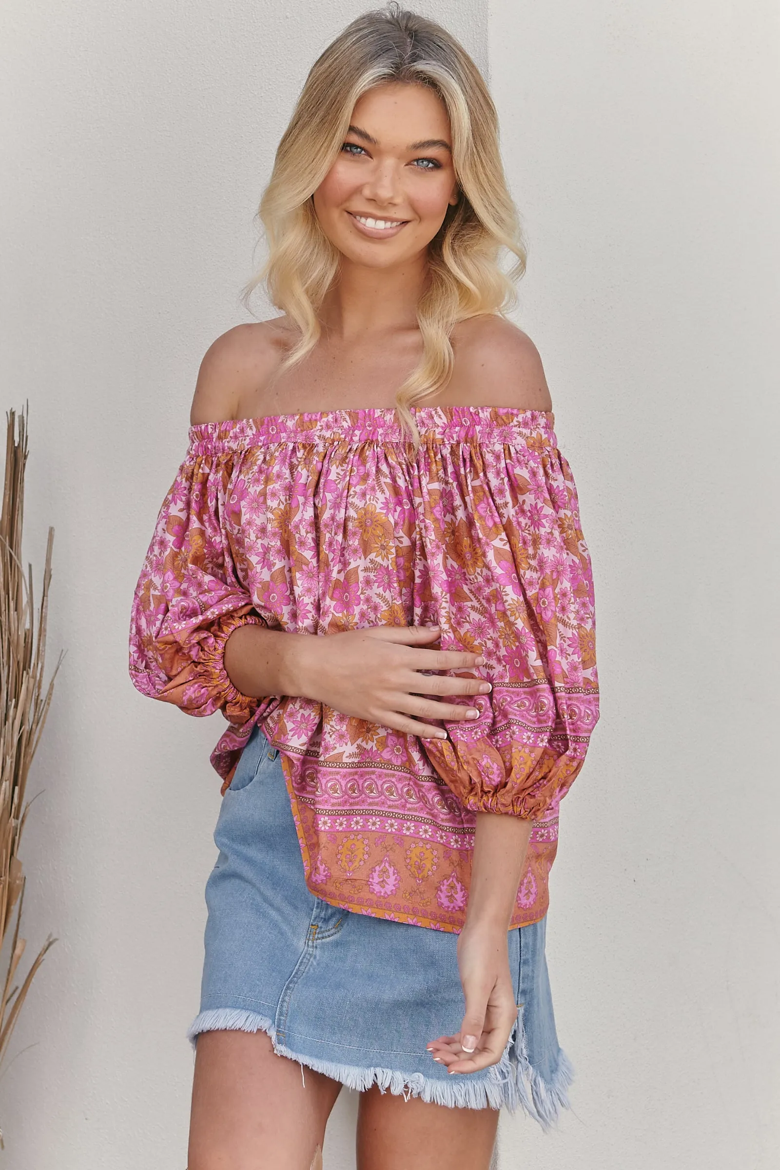 Billie Off Shoulder Top- Pink/Purple/Orange