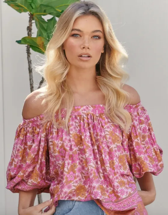 Billie Off Shoulder Top- Pink/Purple/Orange