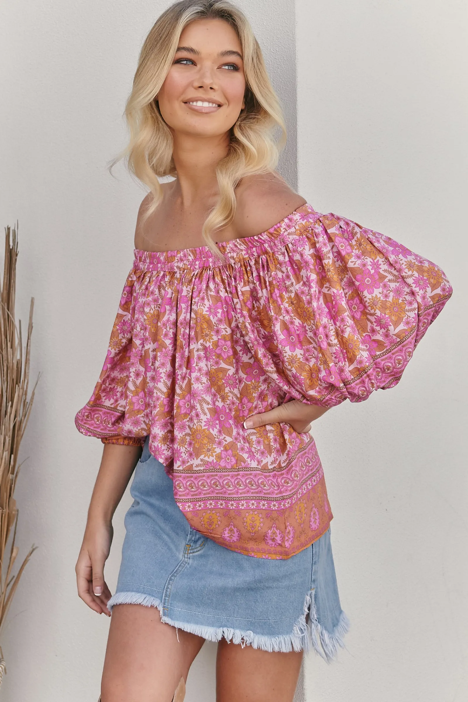 Billie Off Shoulder Top- Pink/Purple/Orange