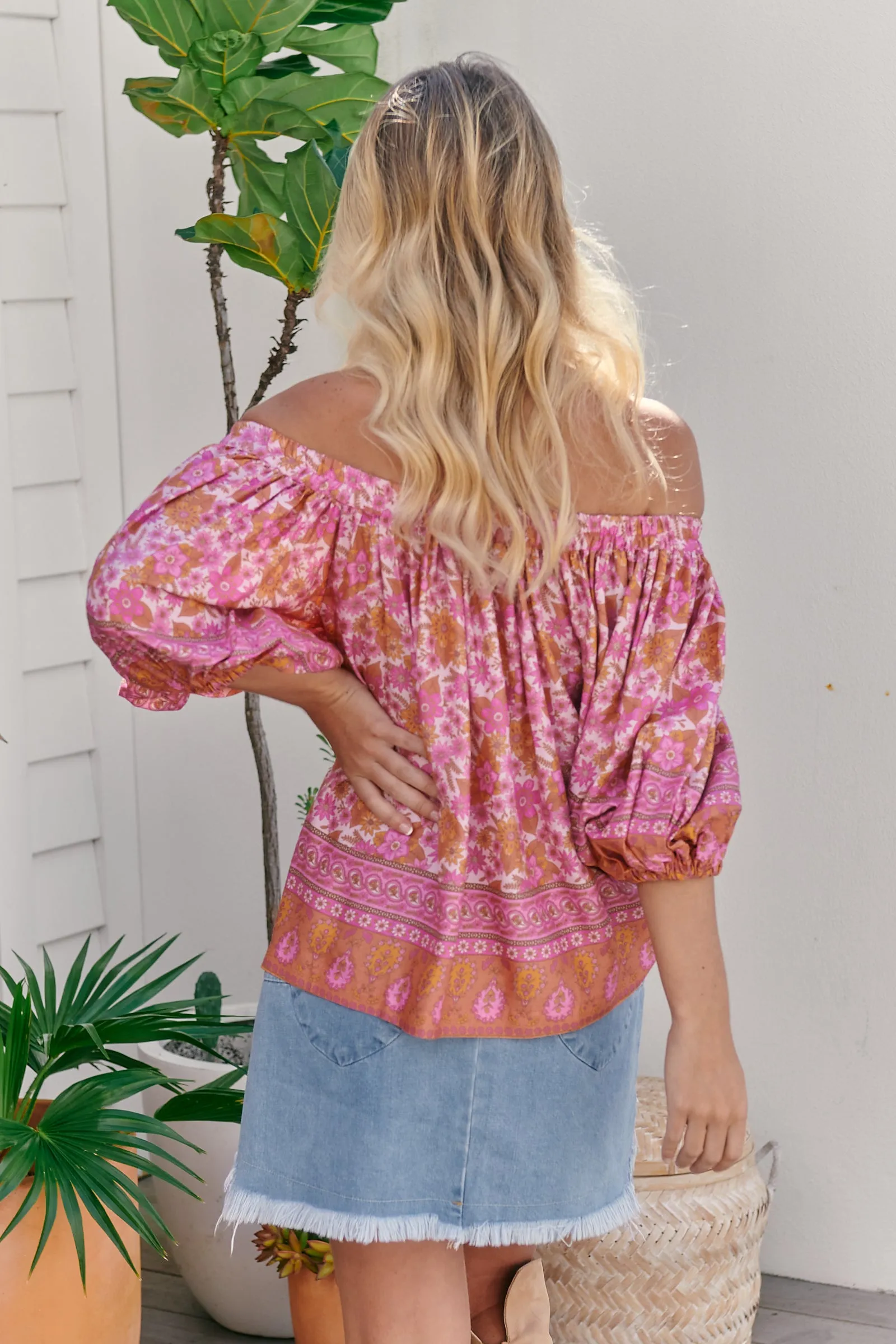 Billie Off Shoulder Top- Pink/Purple/Orange