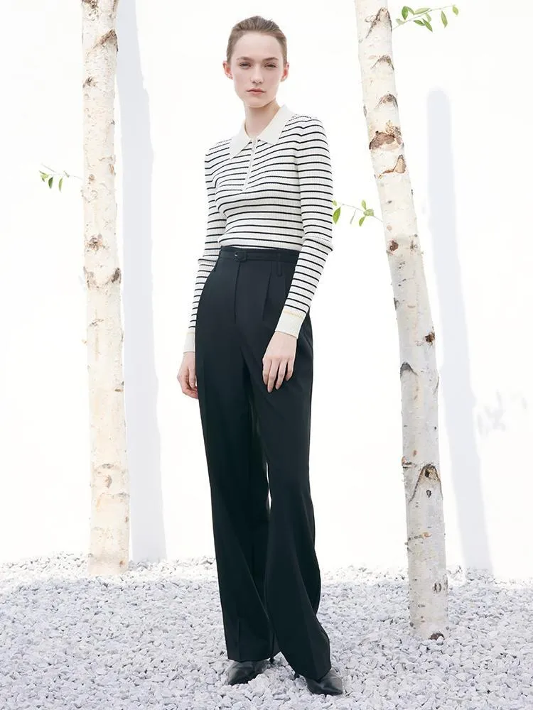 Black And White Stripe Slim Woolen Jumper