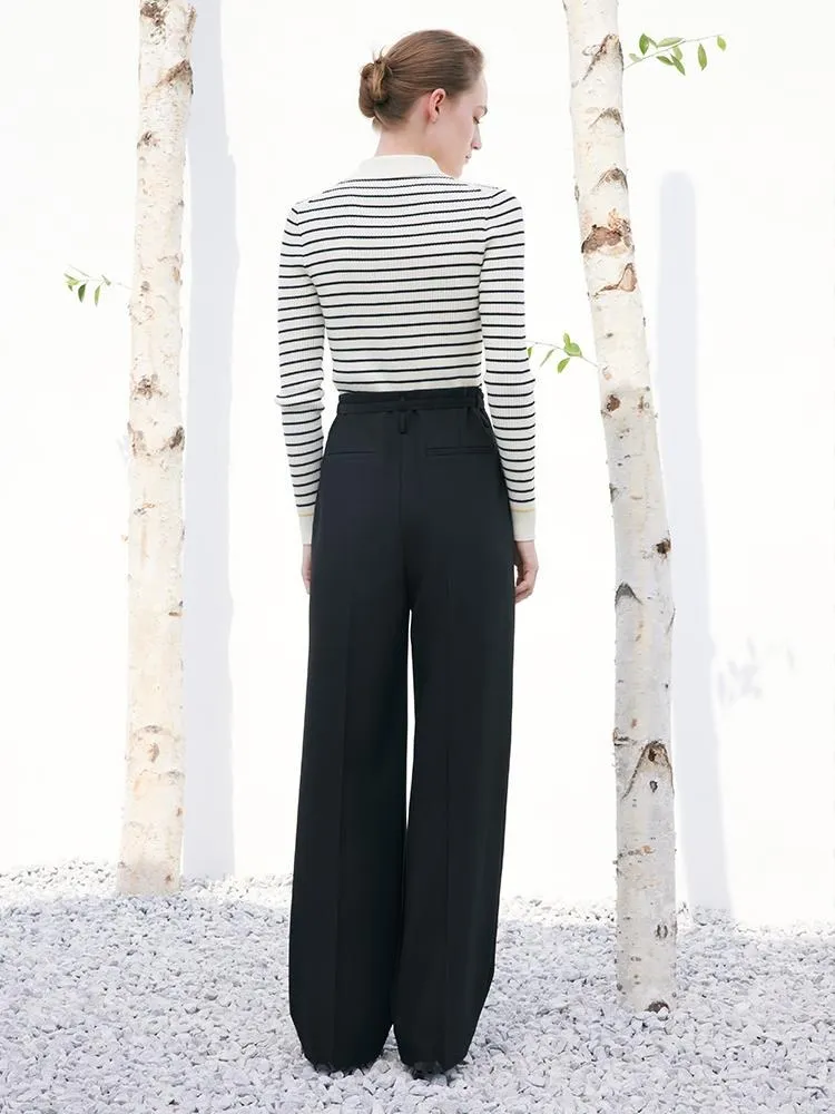 Black And White Stripe Slim Woolen Jumper