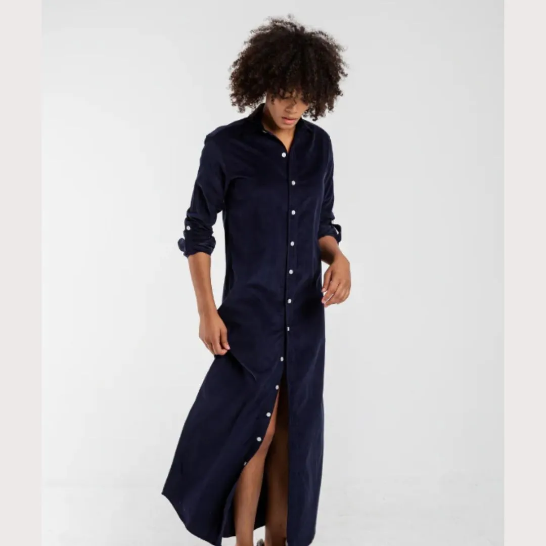 Black Baby Corduroy Maxi Shirt Dress