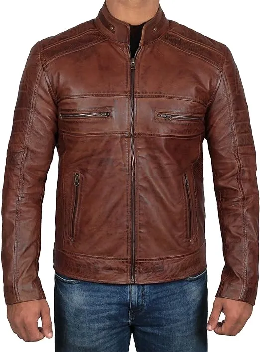 Black Cafe Racer Motorcycle Leather Jacket