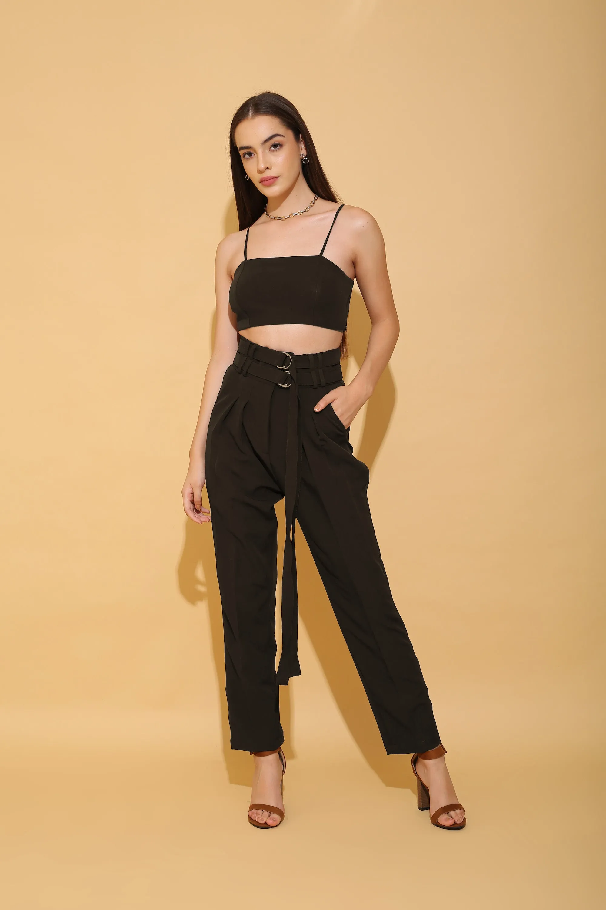 Black Double Belted Pants