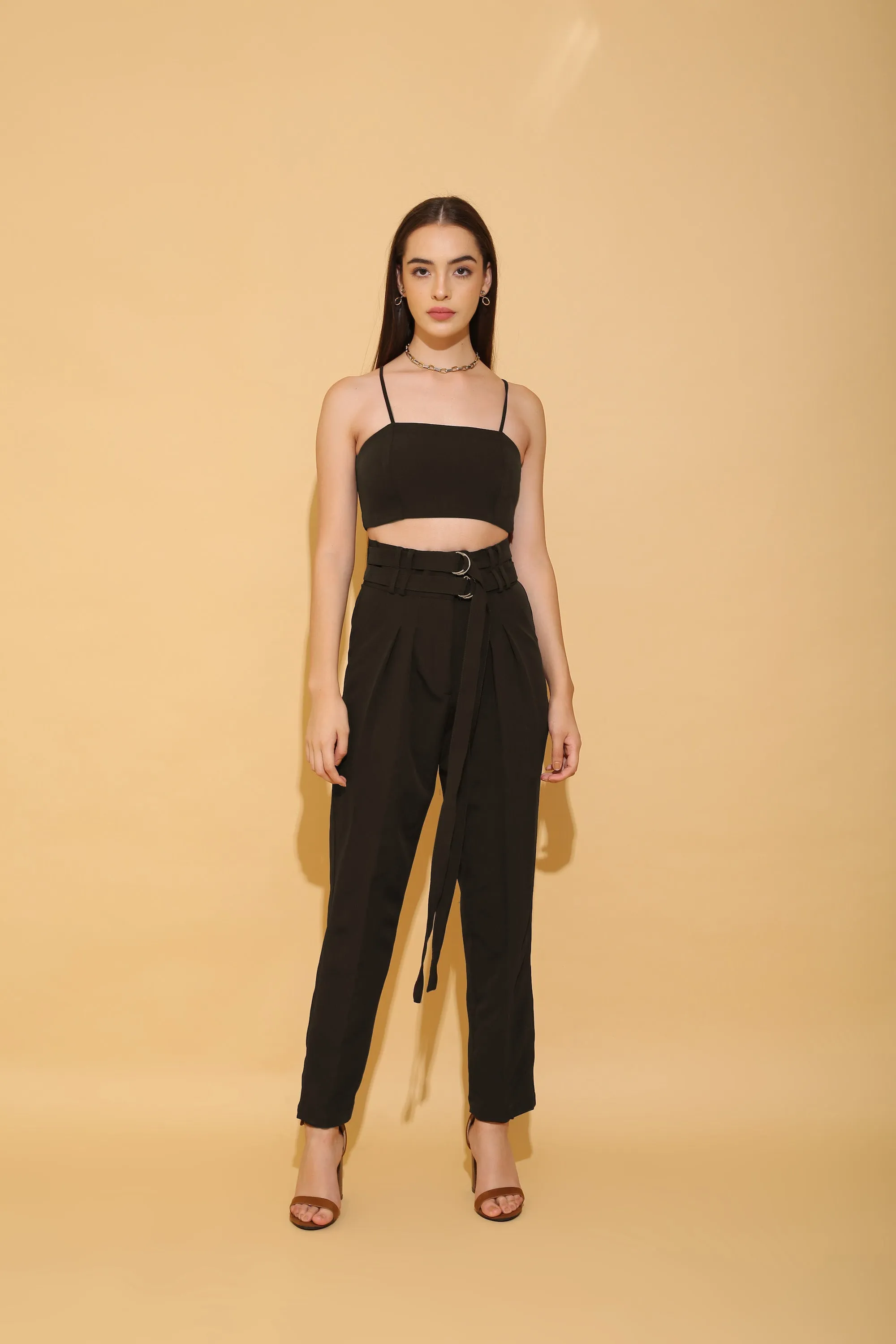 Black Double Belted Pants