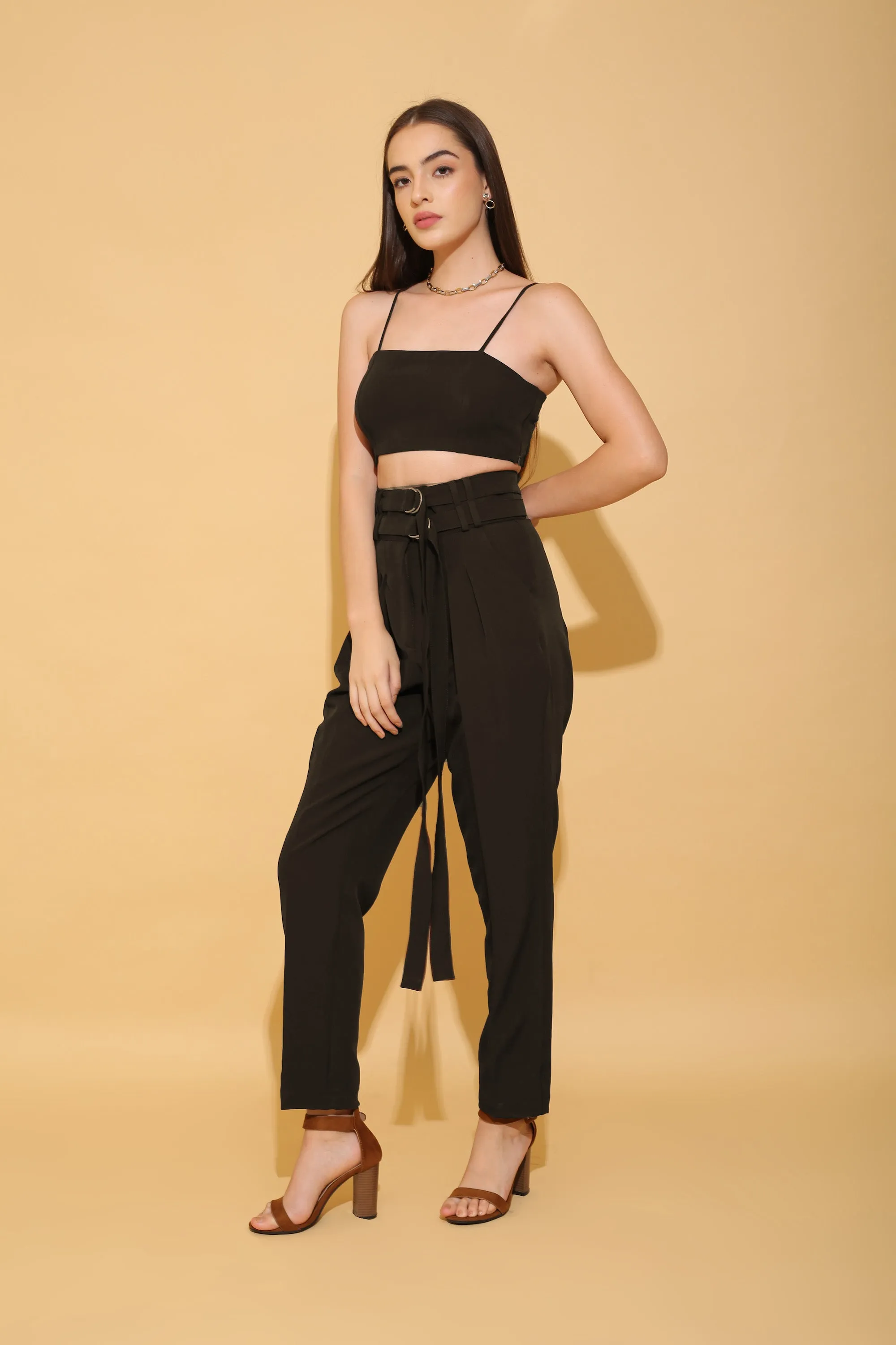 Black Double Belted Pants