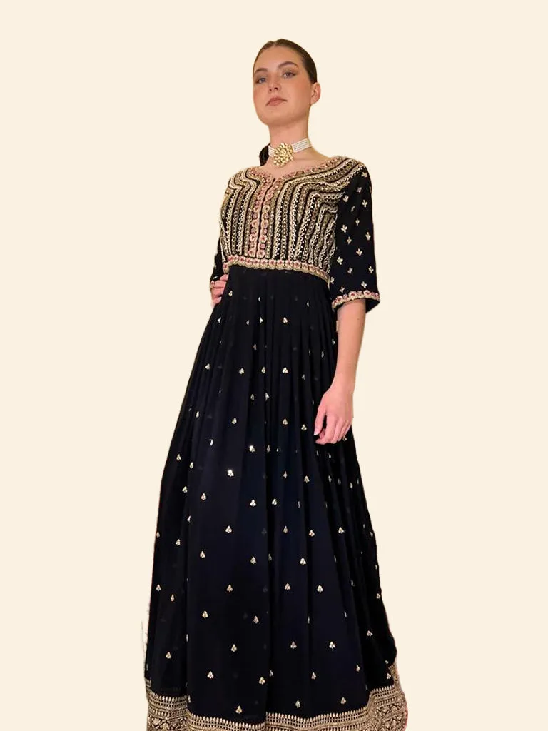 Black Elegant Anarkali With Heavy Embroidery - Clearance