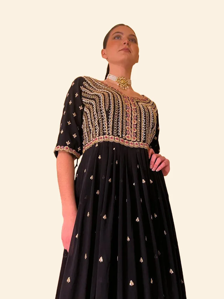 Black Elegant Anarkali With Heavy Embroidery - Rent