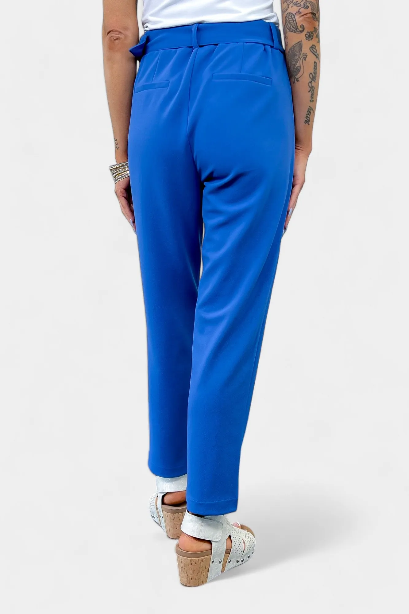 Blue Belted Stretch Pants