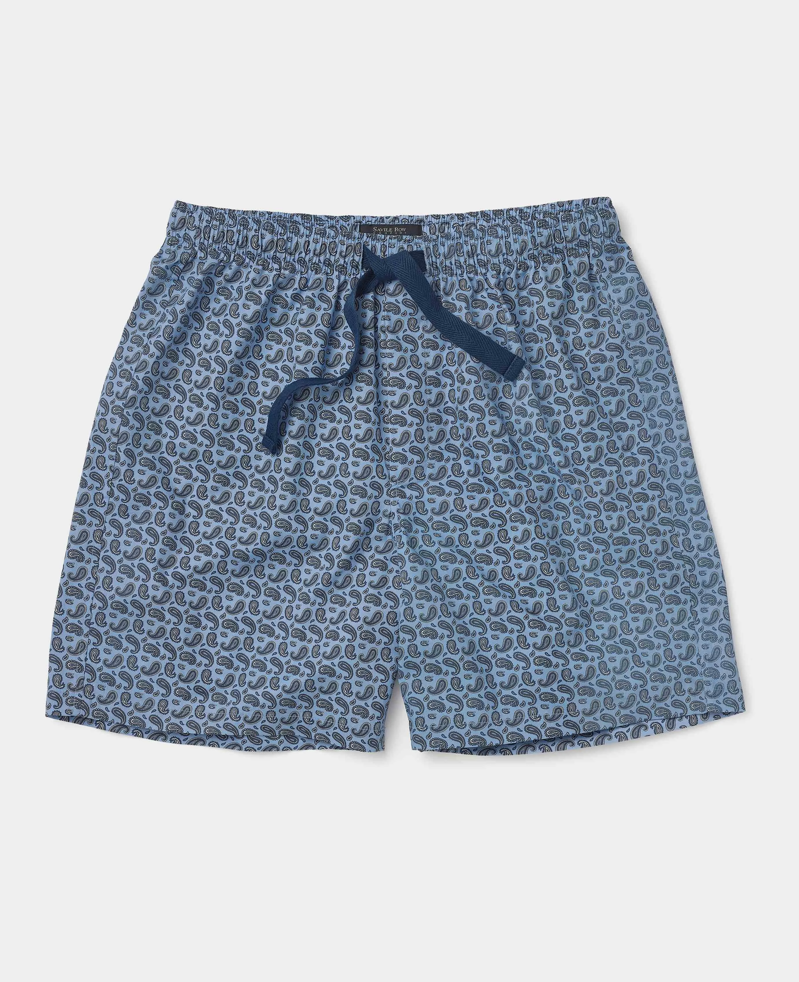 Blue Paisley Print Cotton Lounge Shorts