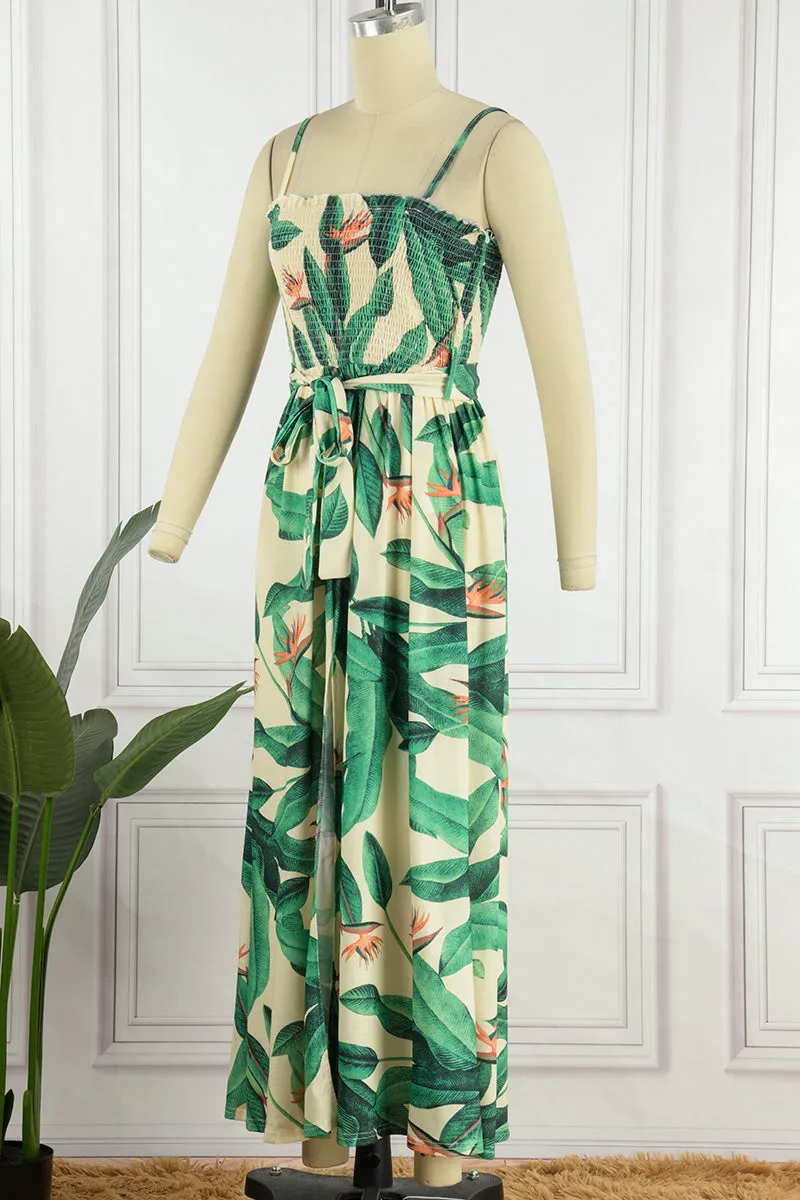 Bohemian Elegant Vacation Floral Slit Strapless Sling Dress Dresses