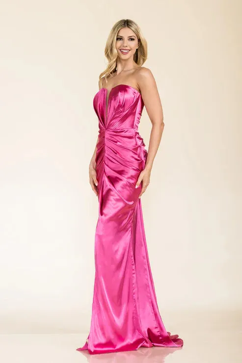 Caldrice | Ruched Fitted Satin Gown | PRIMA Dress SA502422