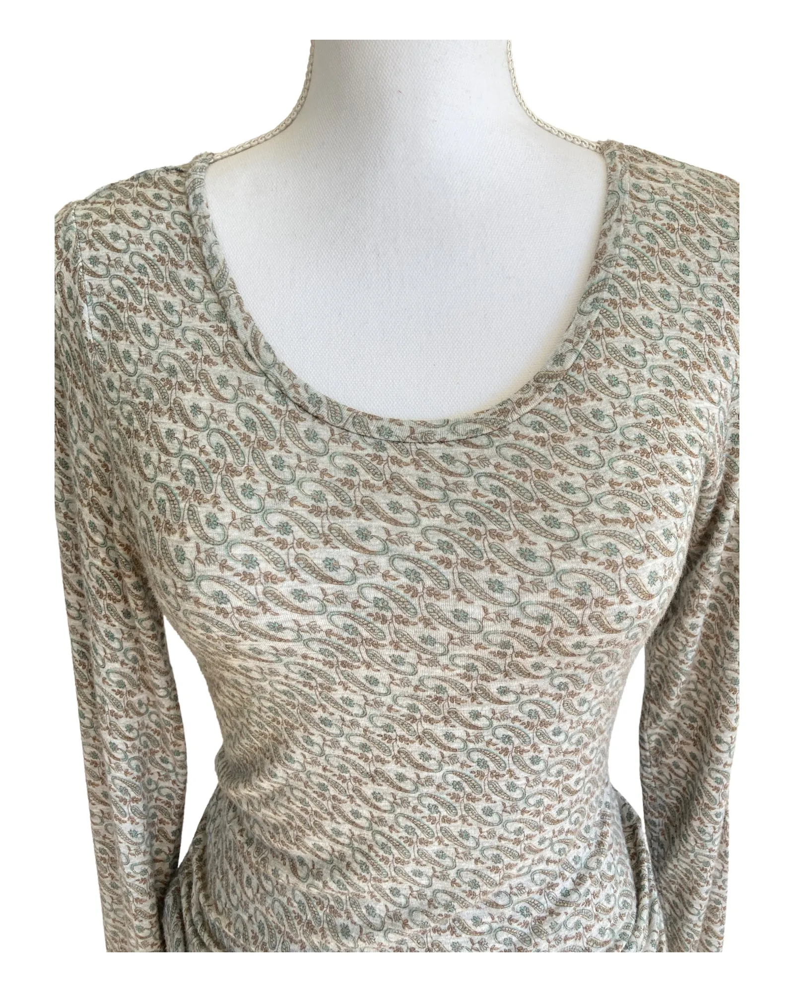 Calypso Long Sleeve Grey Print Top, M