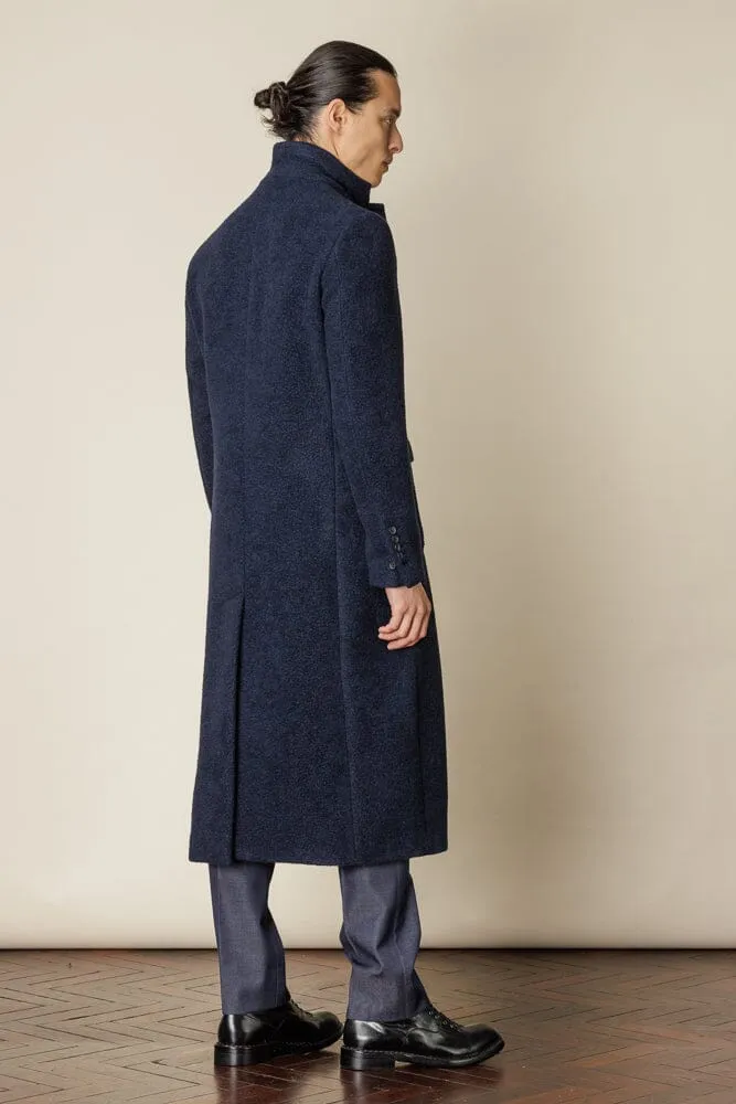 Carter (Notch) Long Overcoat - Navy Boiled Wool