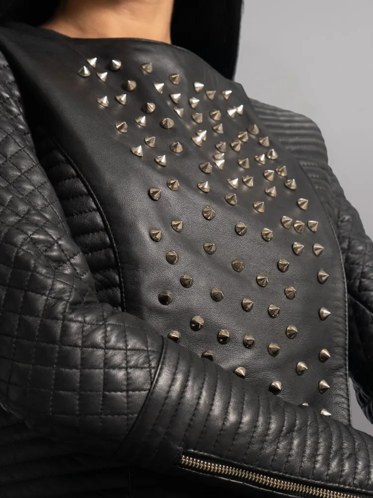 Celeste Studded Black Leather Jacket