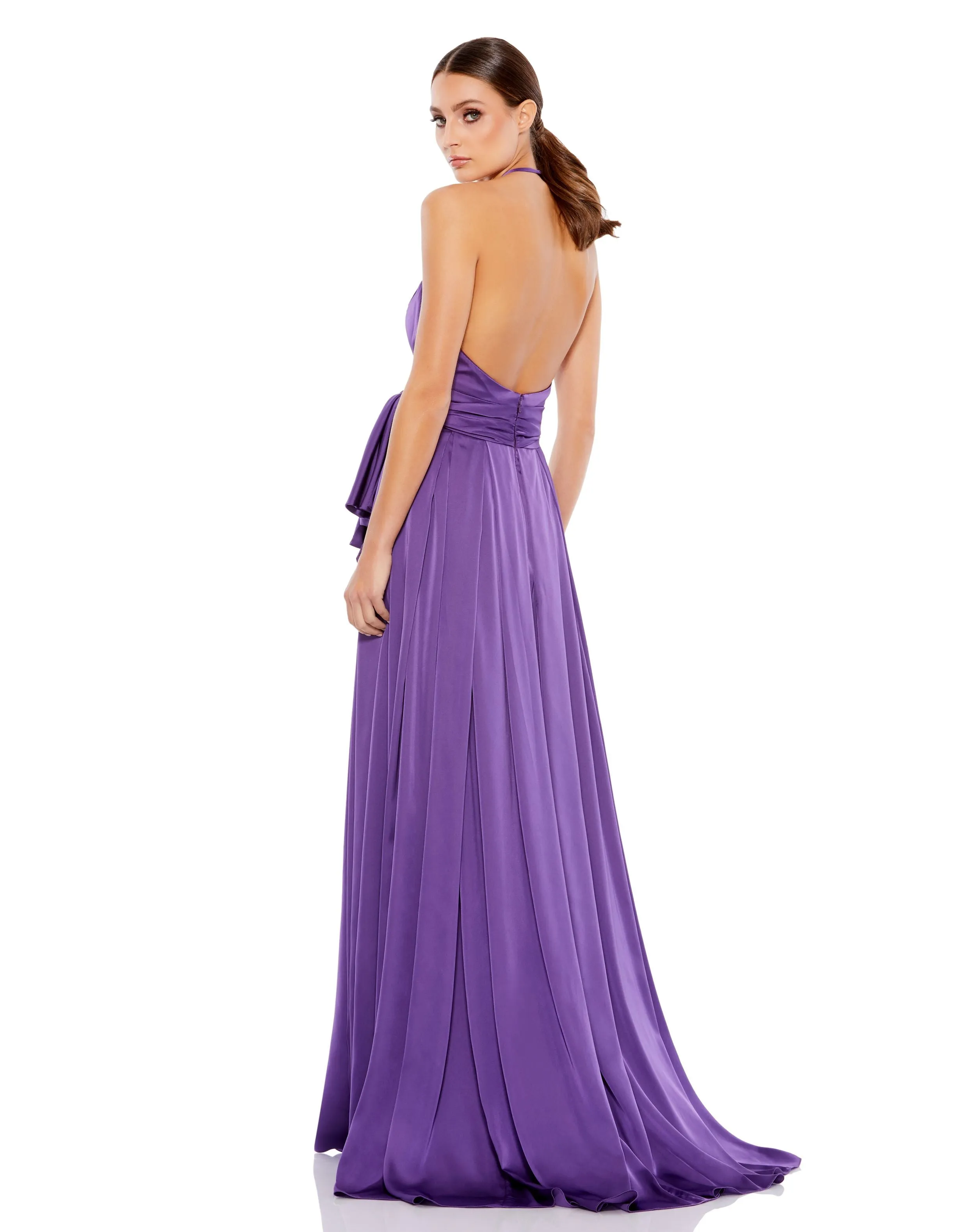 Charmeuse Halter Strap Soft Tie Waist Gown