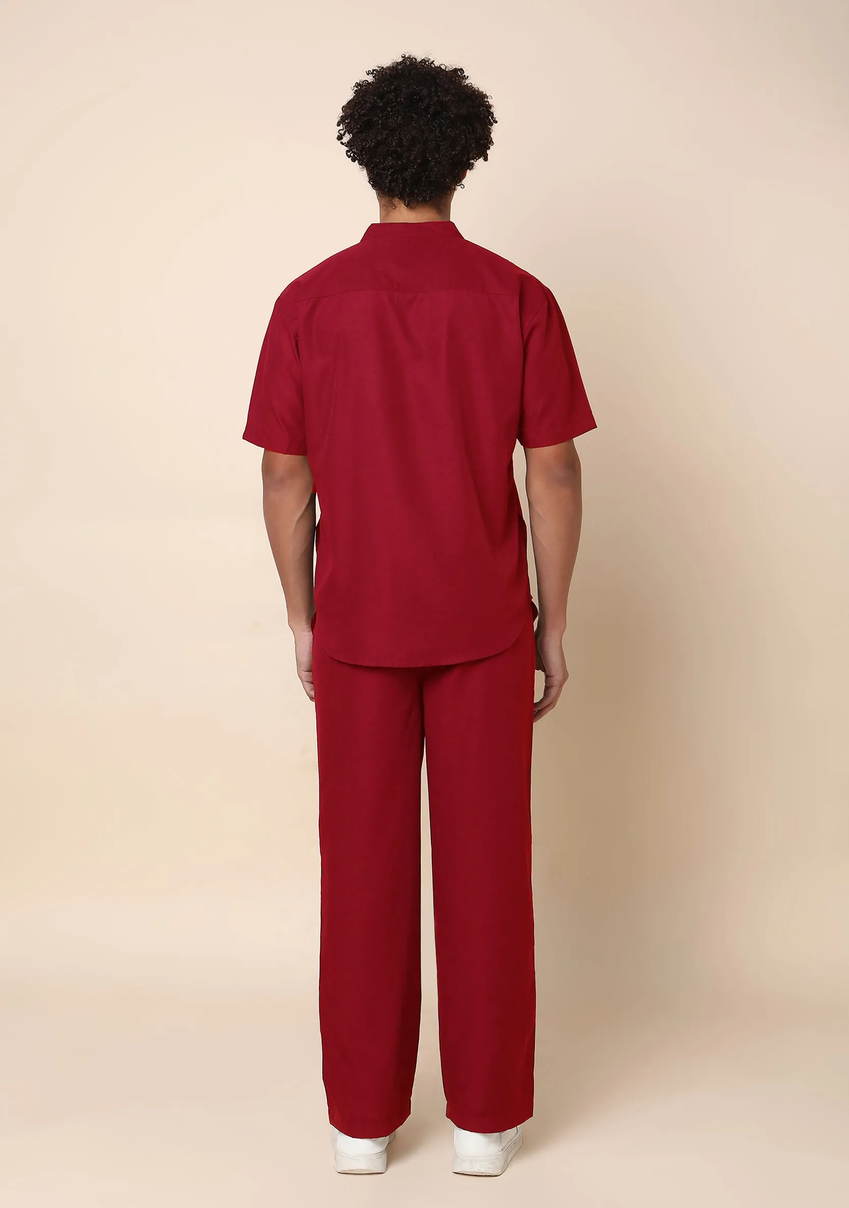 Classic Men's 5-Pocket Mandarin Collar (Maroon) Scrub