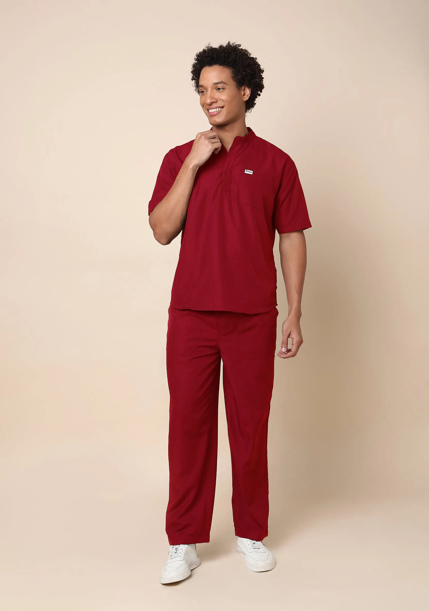 Classic Men's 5-Pocket Mandarin Collar (Maroon) Scrub